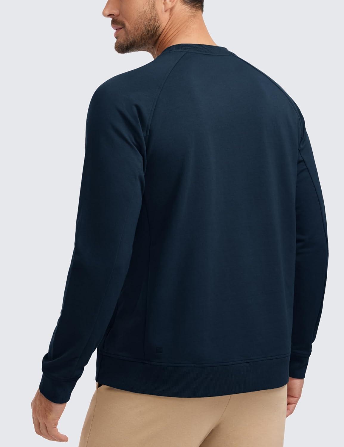 imageCRZ YOGA Mens Crewneck Sweatshirts French Terry Athletic Workout Sweat Shirts Casual Pullover Tops with Zipper PocketTrue Navy