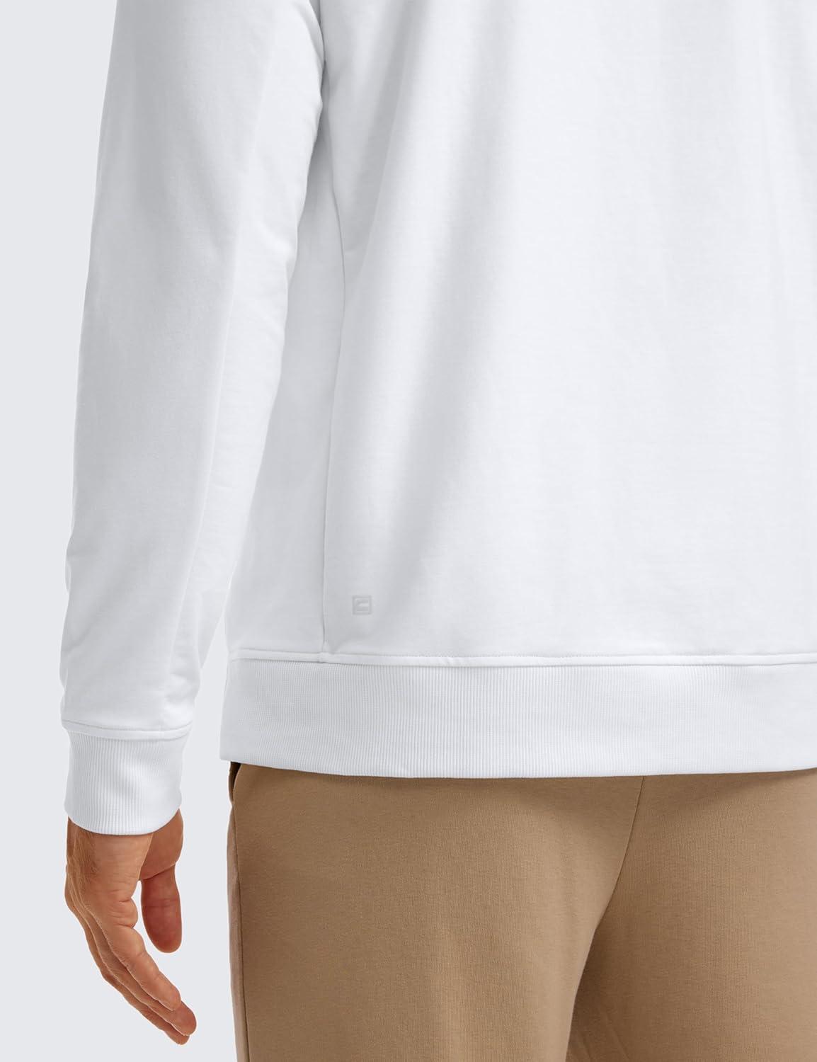 imageCRZ YOGA Mens Crewneck Sweatshirts French Terry Athletic Workout Sweat Shirts Casual Pullover Tops with Zipper PocketWhite