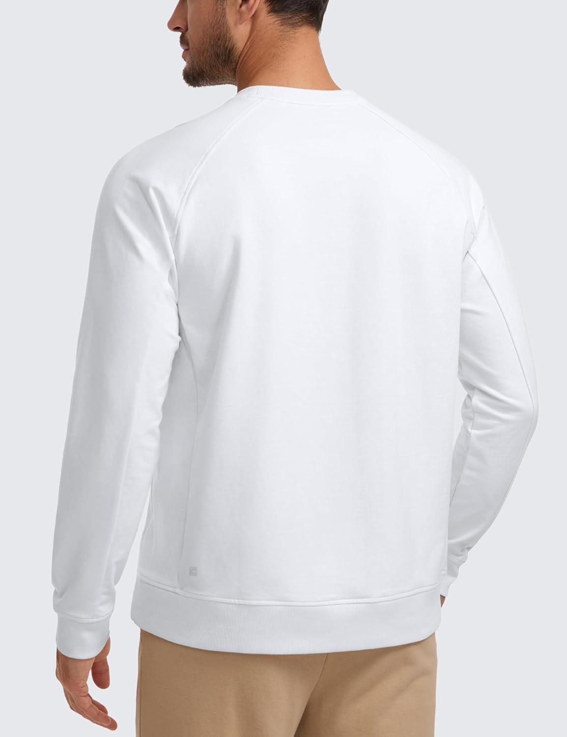 imageCRZ YOGA Mens Crewneck Sweatshirts French Terry Athletic Workout Sweat Shirts Casual Pullover Tops with Zipper PocketWhite