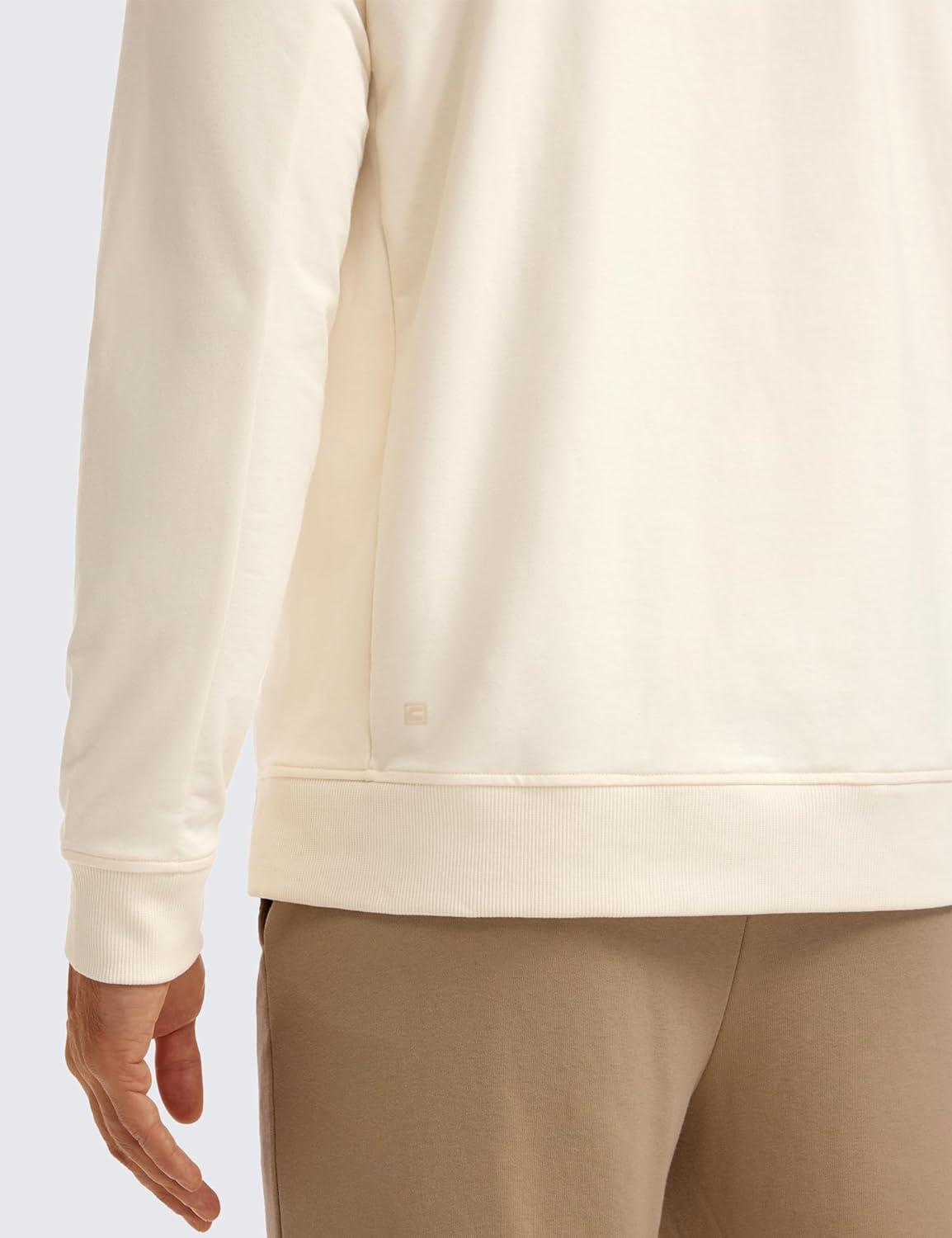 imageCRZ YOGA Mens Crewneck Sweatshirts French Terry Athletic Workout Sweat Shirts Casual Pullover Tops with Zipper PocketWhite Apricot