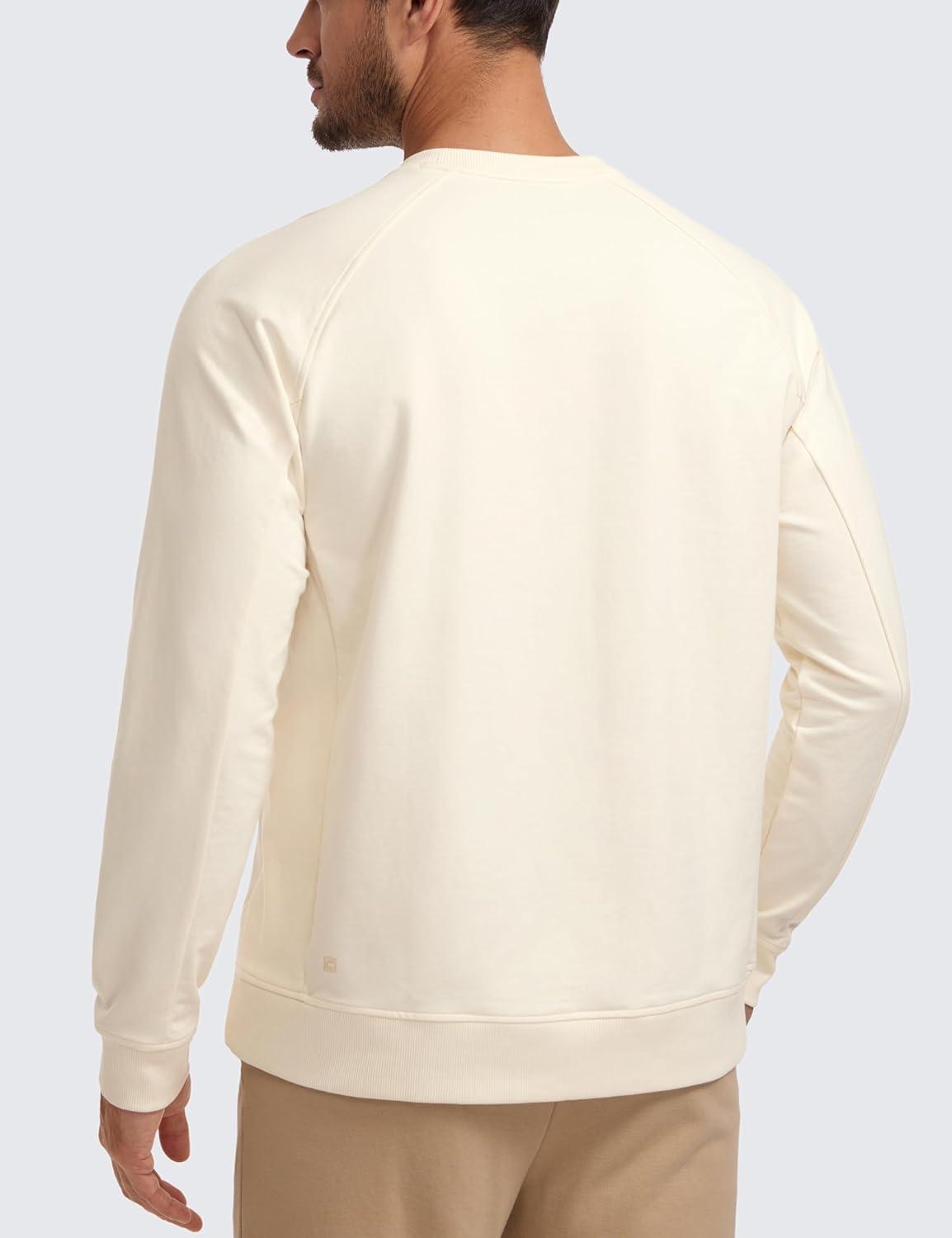 imageCRZ YOGA Mens Crewneck Sweatshirts French Terry Athletic Workout Sweat Shirts Casual Pullover Tops with Zipper PocketWhite Apricot