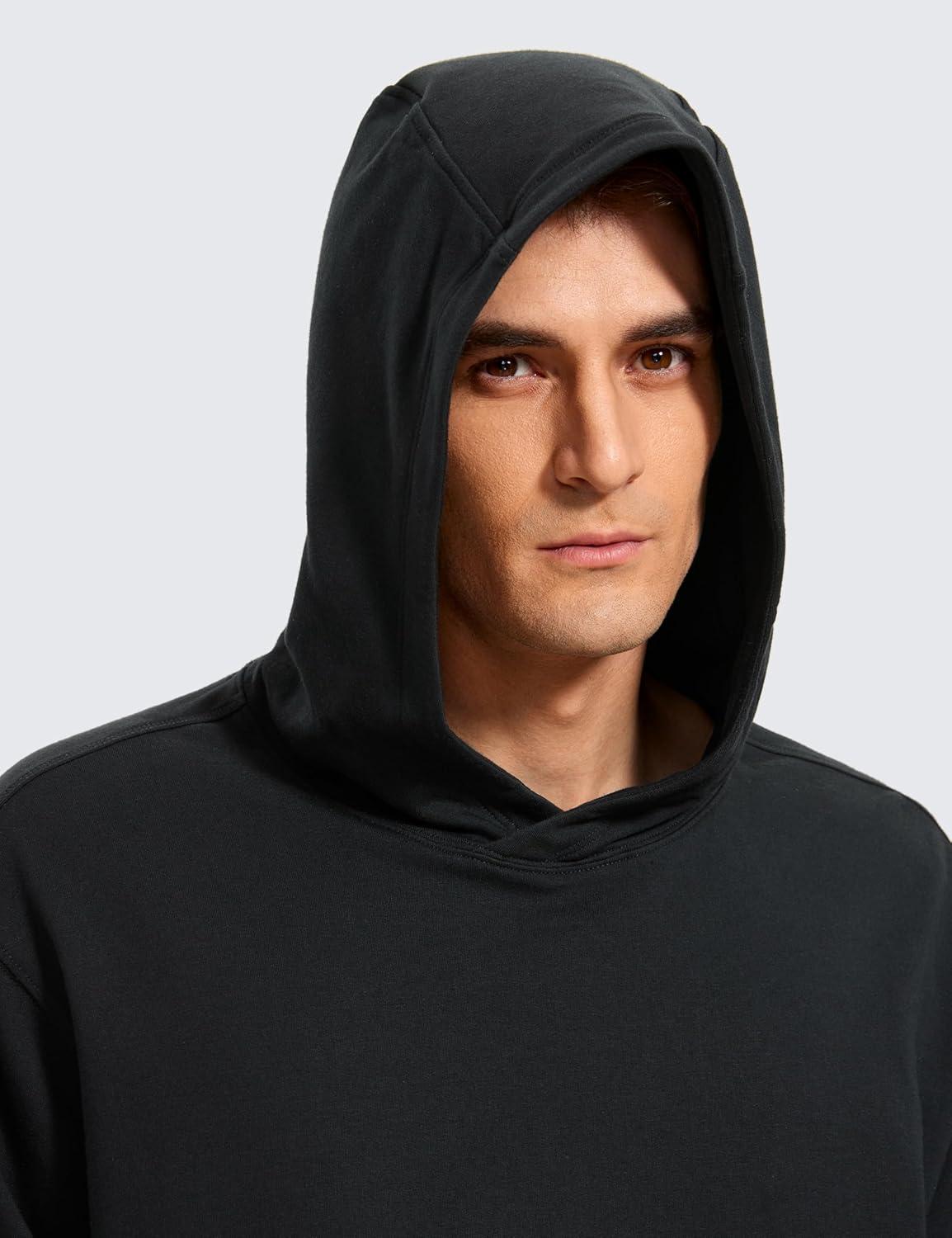 imageCRZ YOGA Mens Fleece Hoodies Basic Casual Hooded Sweatshirts Long Sleeve Pullover Workout Tops with PocketBlack