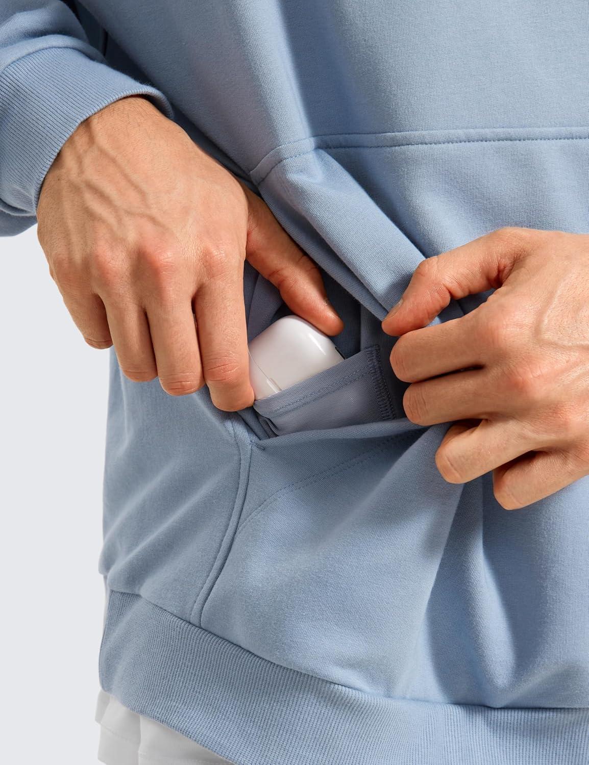 imageCRZ YOGA Mens Fleece Hoodies Basic Casual Hooded Sweatshirts Long Sleeve Pullover Workout Tops with PocketCambric Blue