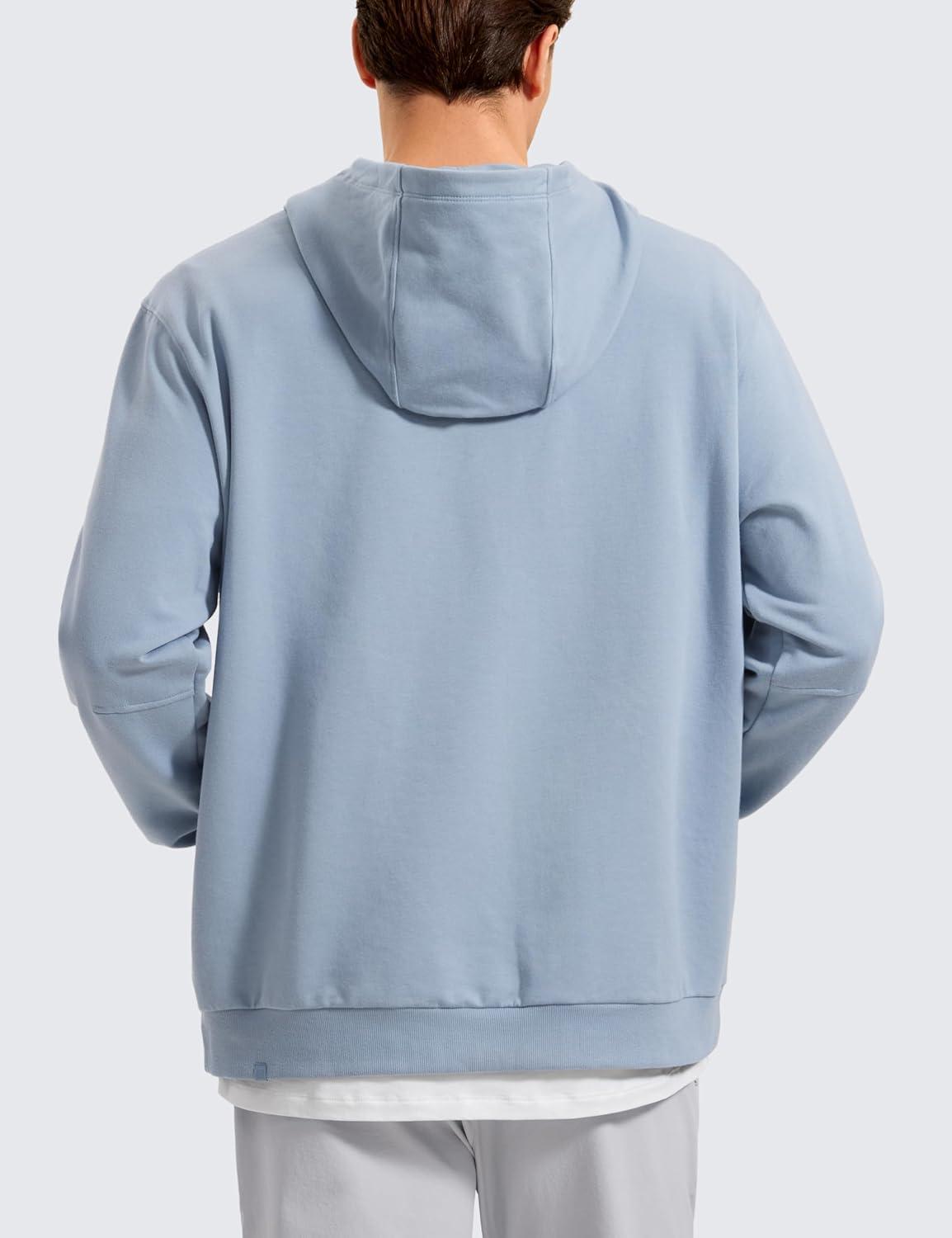 imageCRZ YOGA Mens Fleece Hoodies Basic Casual Hooded Sweatshirts Long Sleeve Pullover Workout Tops with PocketCambric Blue