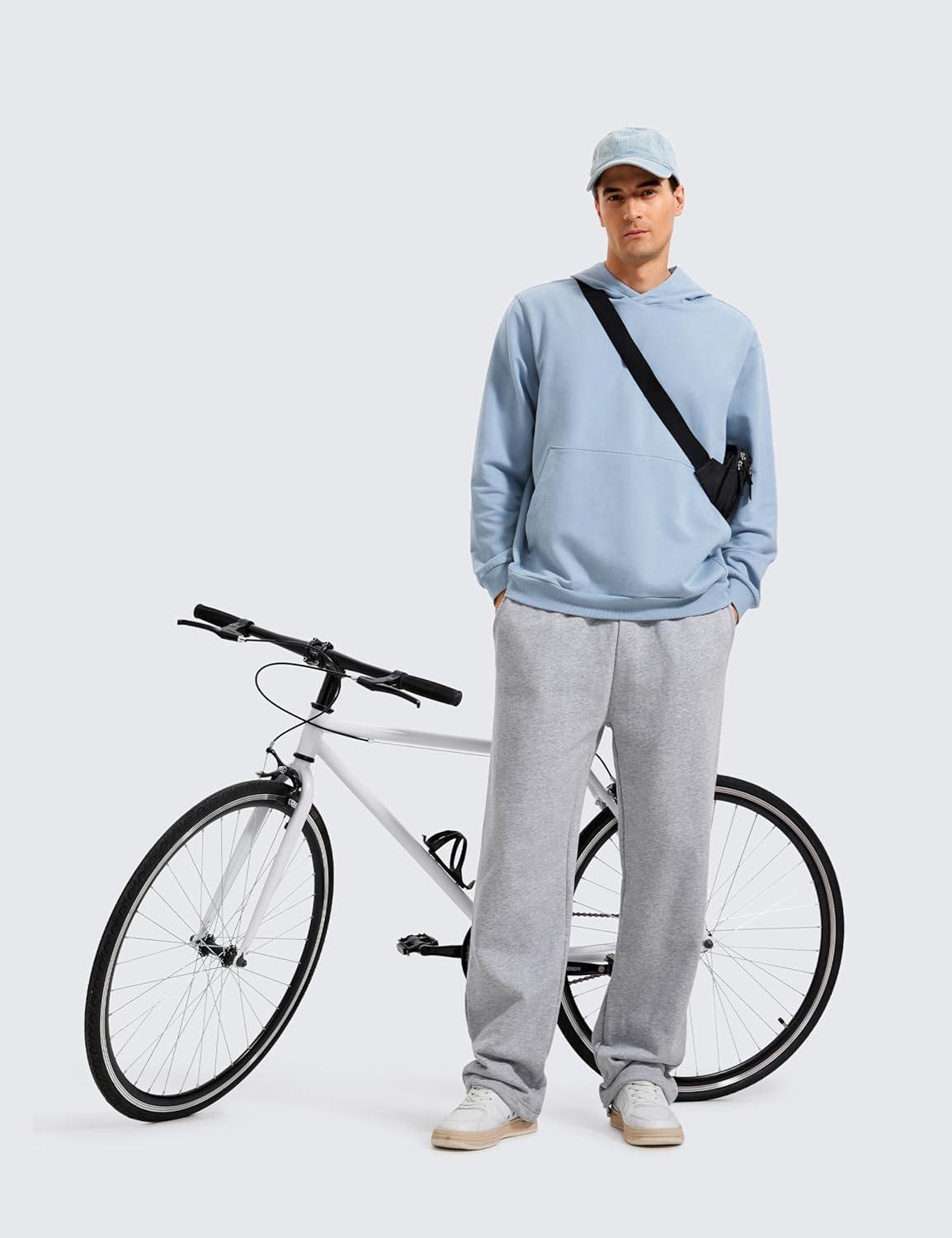 imageCRZ YOGA Mens Fleece Hoodies Basic Casual Hooded Sweatshirts Long Sleeve Pullover Workout Tops with PocketCambric Blue