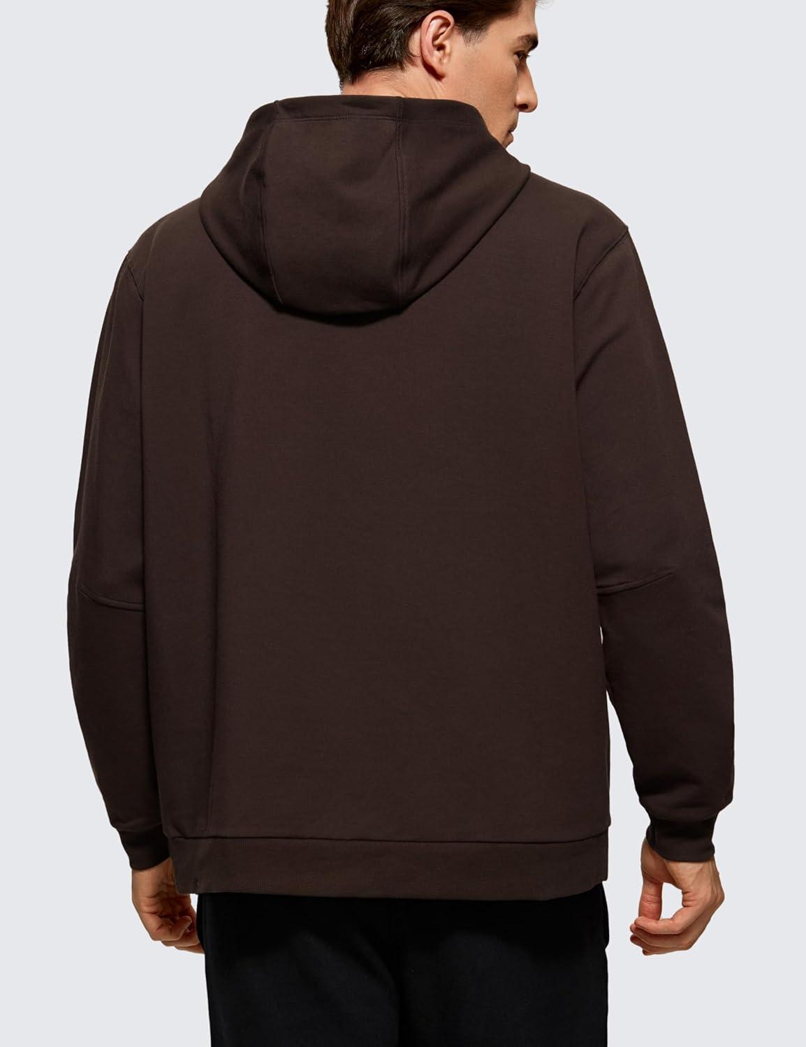 imageCRZ YOGA Mens Fleece Hoodies Basic Casual Hooded Sweatshirts Long Sleeve Pullover Workout Tops with PocketHot Fudge Brown