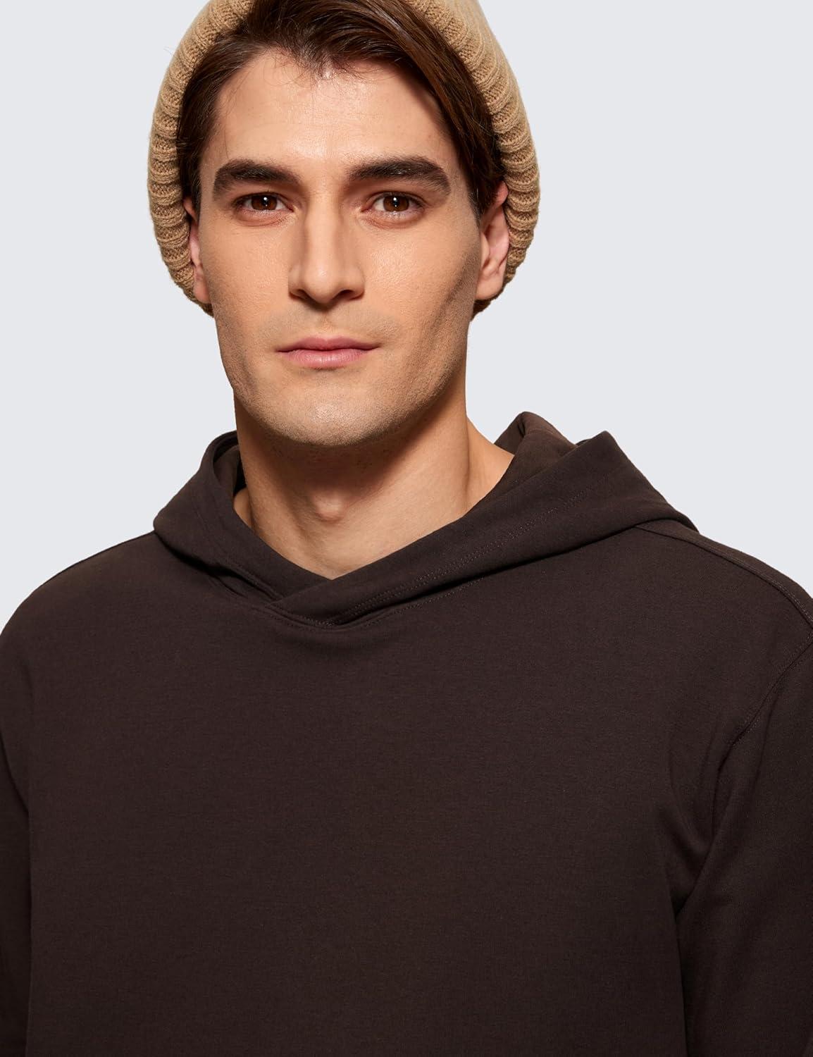 imageCRZ YOGA Mens Fleece Hoodies Basic Casual Hooded Sweatshirts Long Sleeve Pullover Workout Tops with PocketHot Fudge Brown