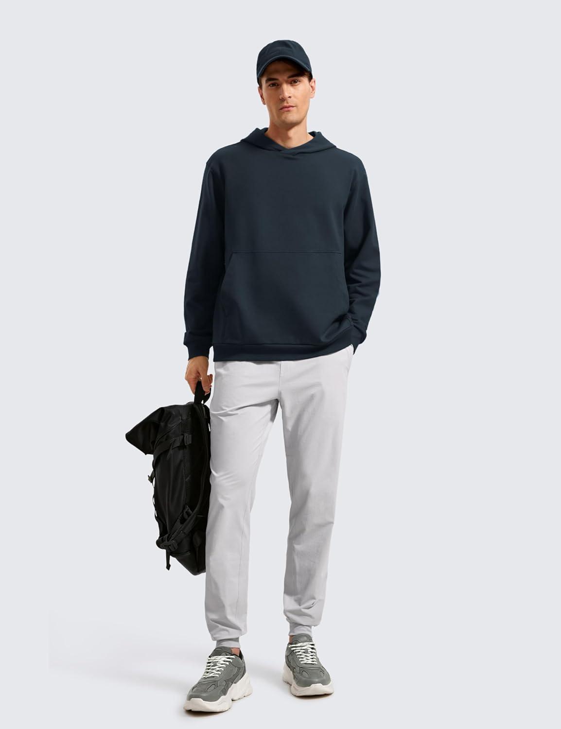 imageCRZ YOGA Mens Fleece Hoodies Basic Casual Hooded Sweatshirts Long Sleeve Pullover Workout Tops with PocketTrue Navy