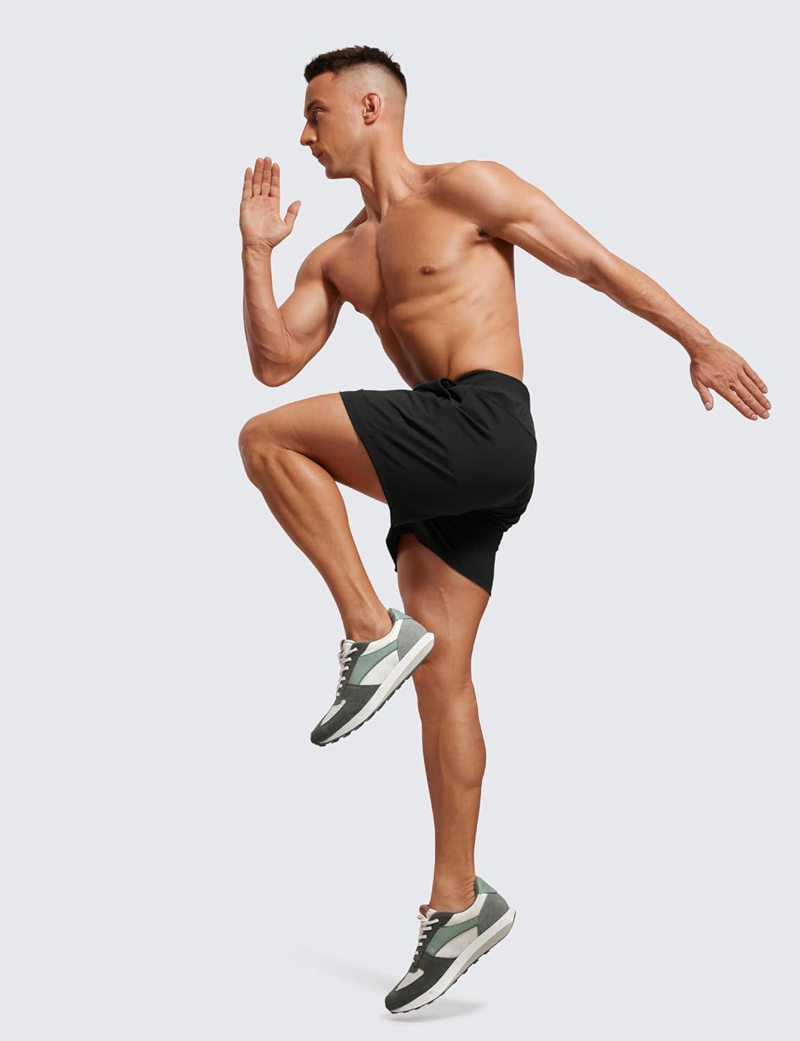 imageCRZ YOGA Mens FourWay Stretch Workout Shorts 5 Soft Durable for Casual Athletic with PocketsBlack