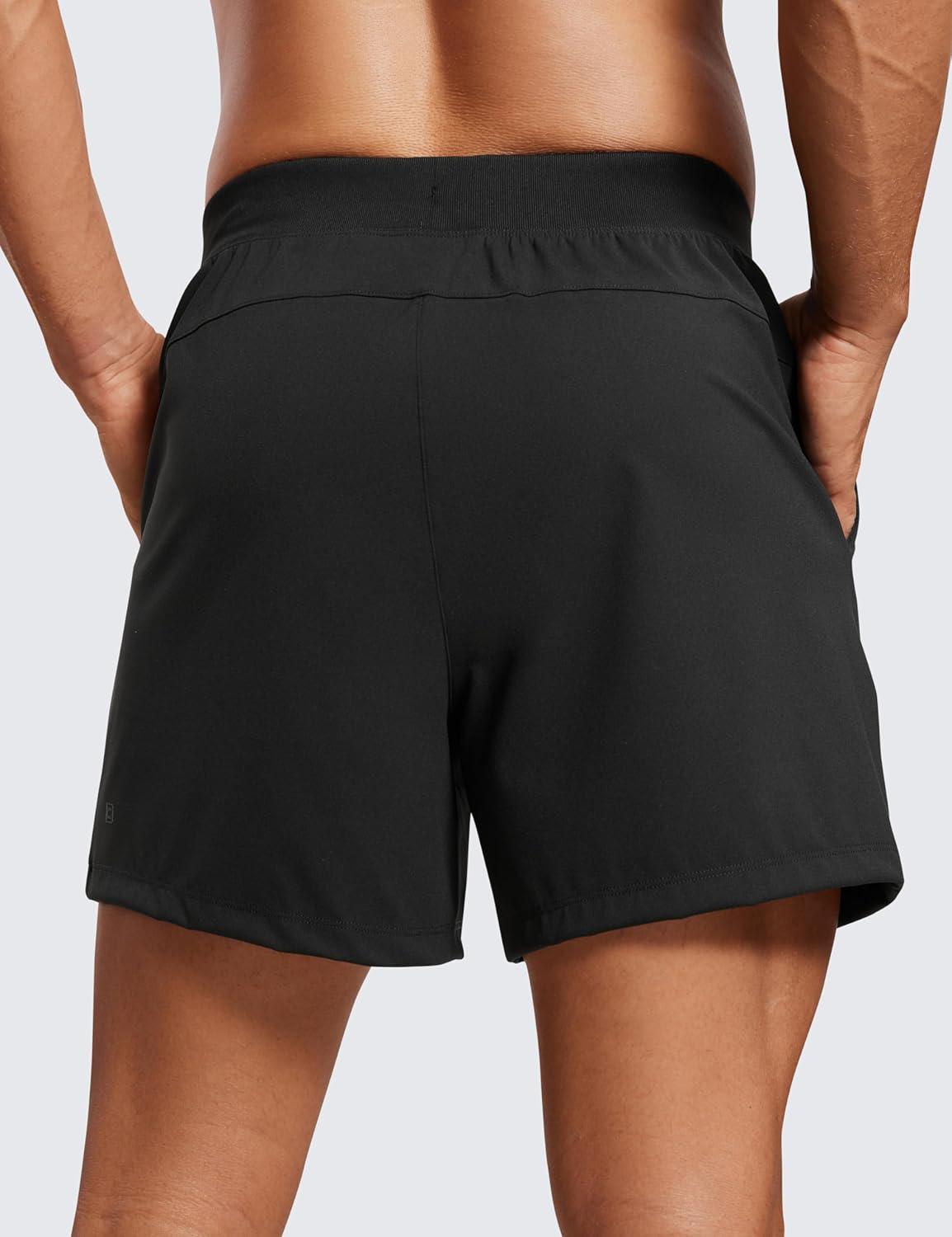 imageCRZ YOGA Mens FourWay Stretch Workout Shorts 5 Soft Durable for Casual Athletic with PocketsBlack
