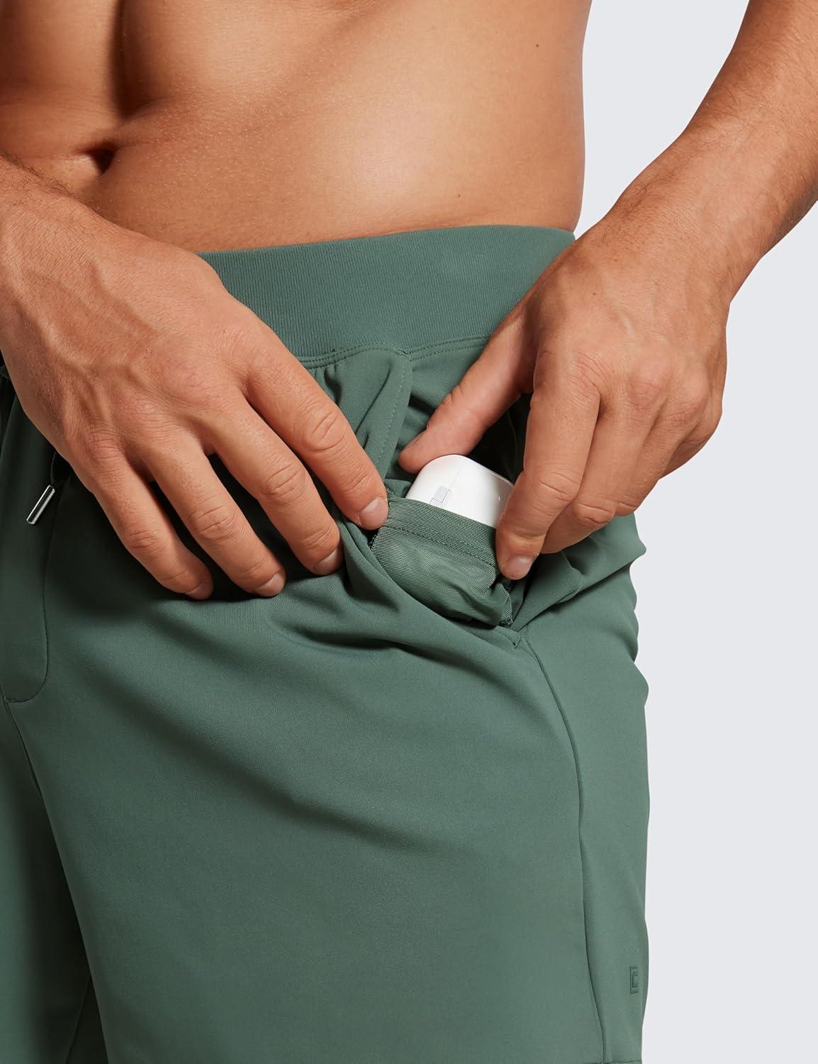 imageCRZ YOGA Mens FourWay Stretch Workout Shorts 5 Soft Durable for Casual Athletic with PocketsDark Forest Green