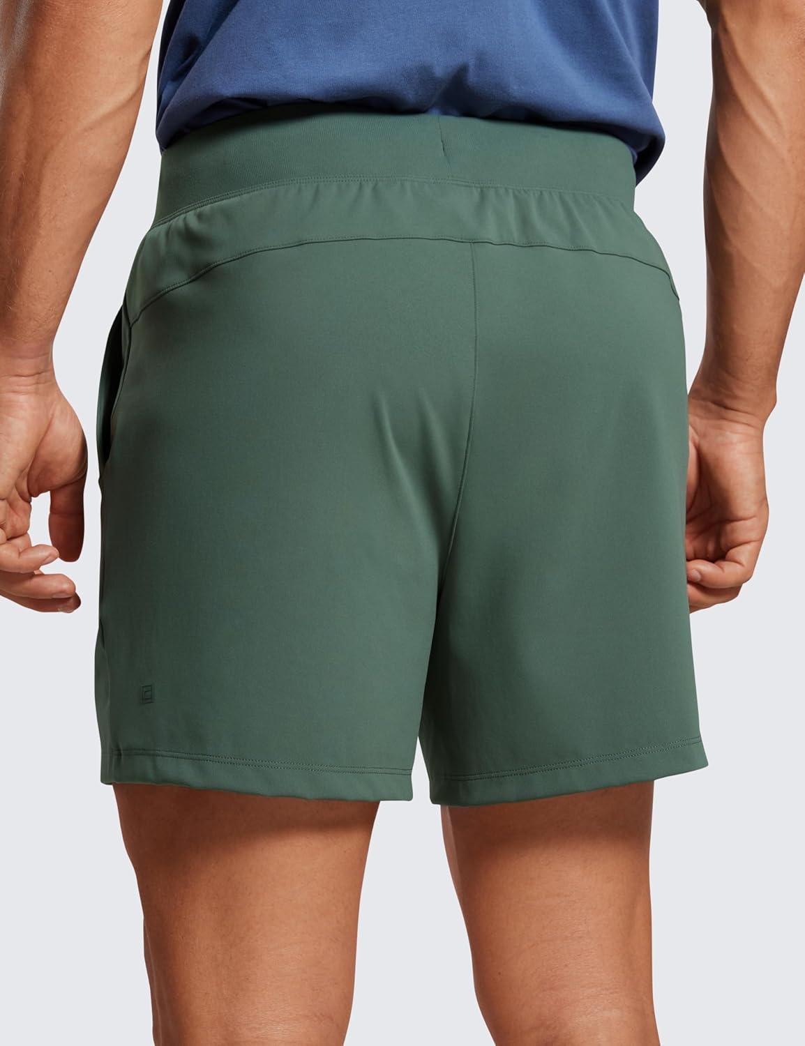 imageCRZ YOGA Mens FourWay Stretch Workout Shorts 5 Soft Durable for Casual Athletic with PocketsDark Forest Green