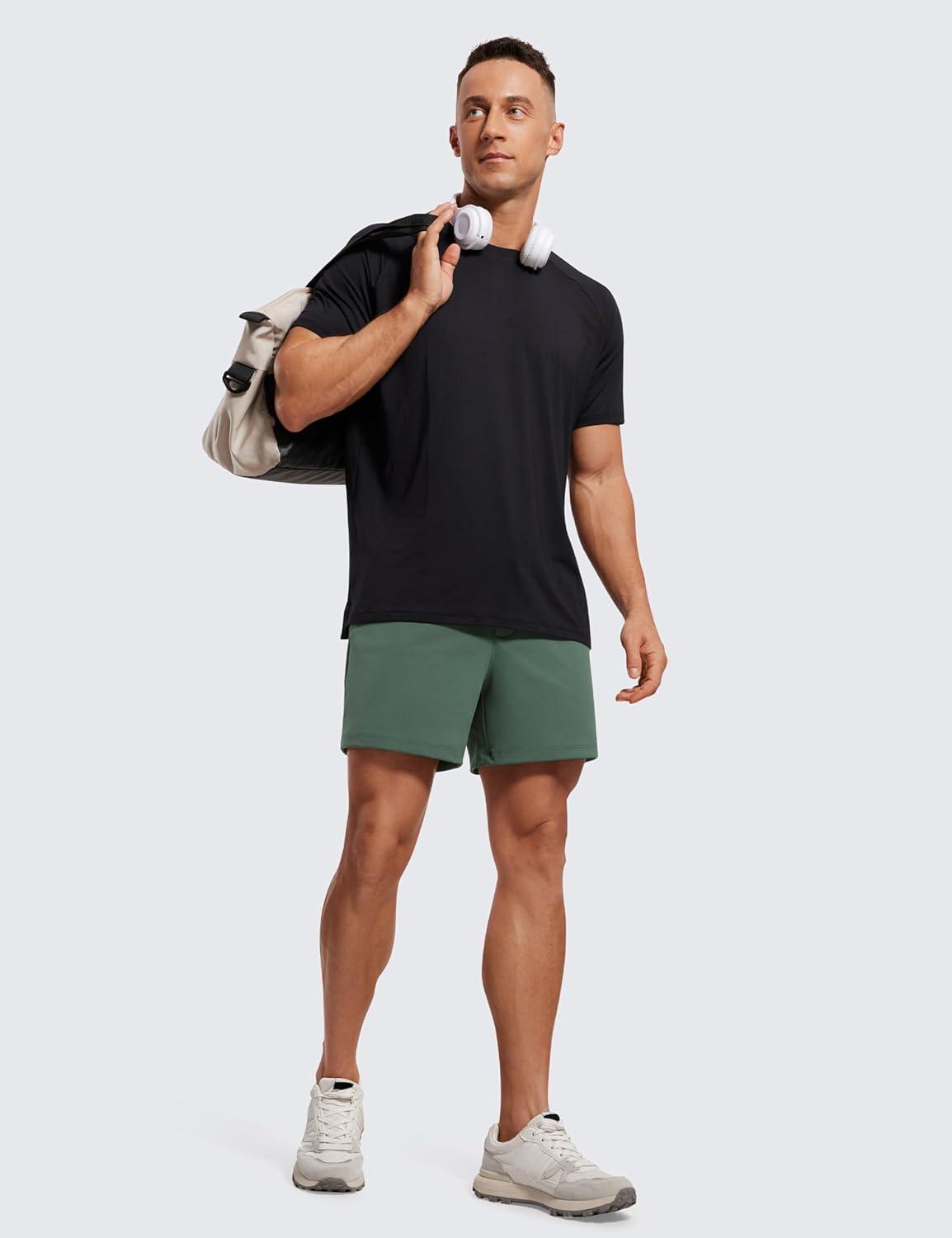 imageCRZ YOGA Mens FourWay Stretch Workout Shorts 5 Soft Durable for Casual Athletic with PocketsDark Forest Green