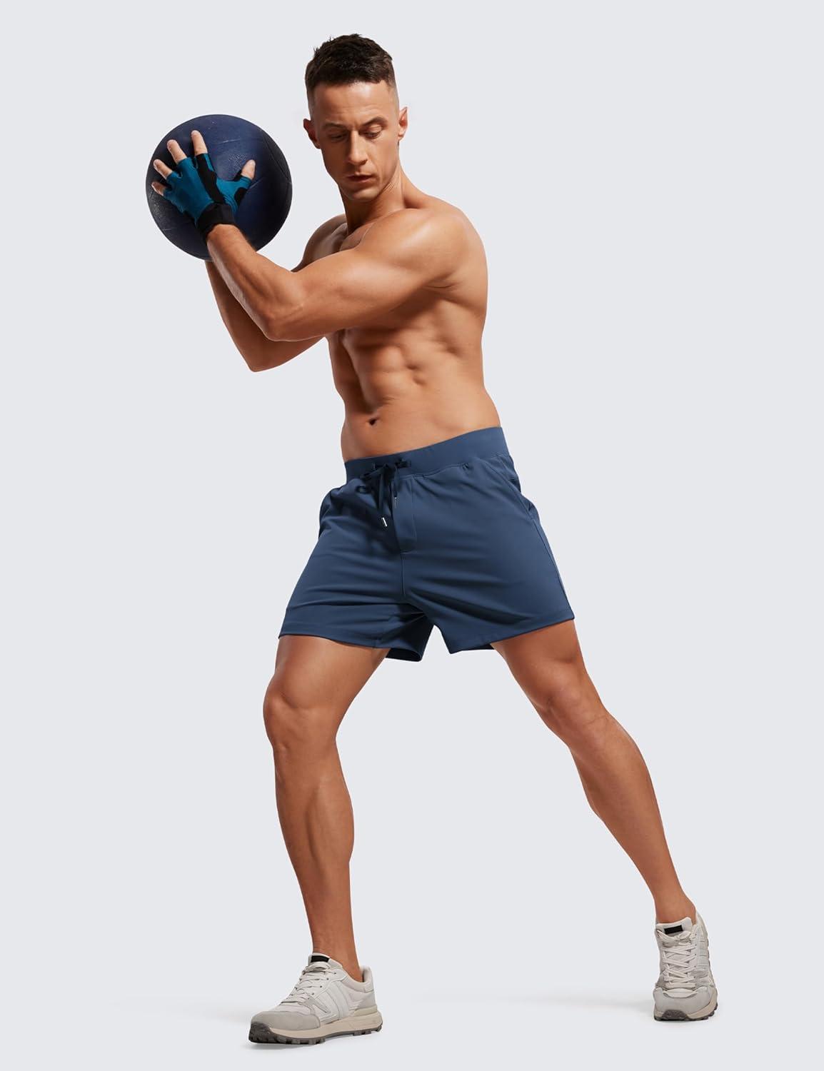 imageCRZ YOGA Mens FourWay Stretch Workout Shorts 5 Soft Durable for Casual Athletic with PocketsElectric Blue