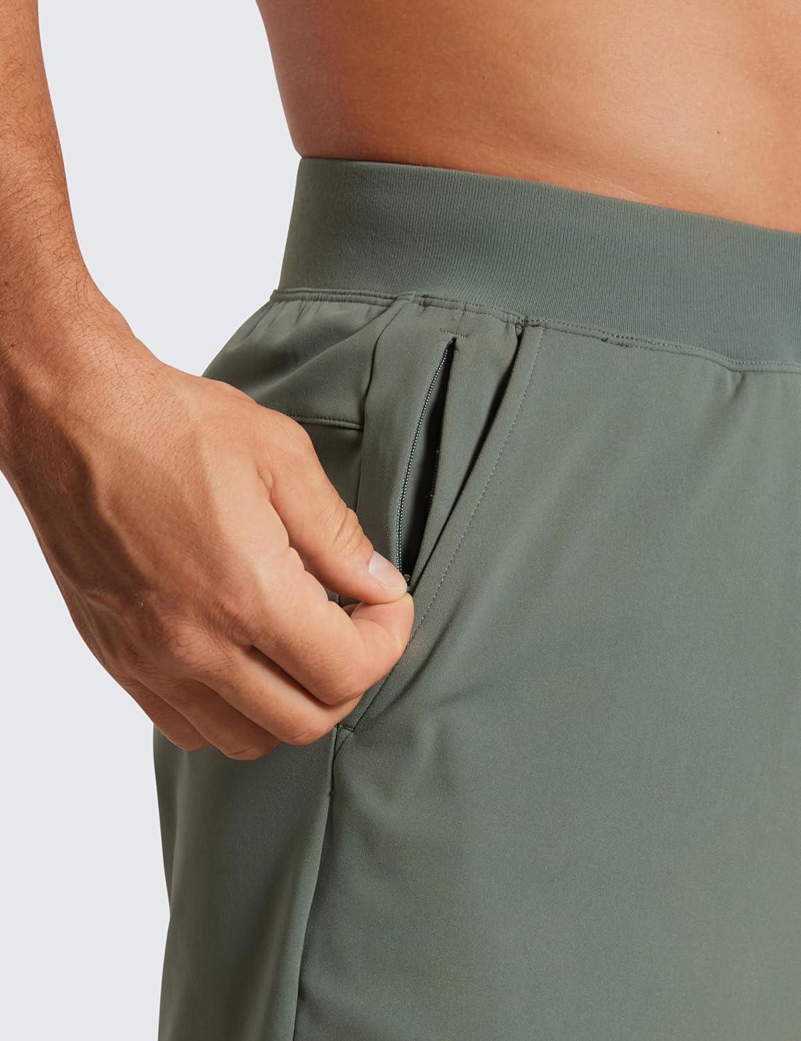 imageCRZ YOGA Mens FourWay Stretch Workout Shorts 5 Soft Durable for Casual Athletic with PocketsGrey Sage