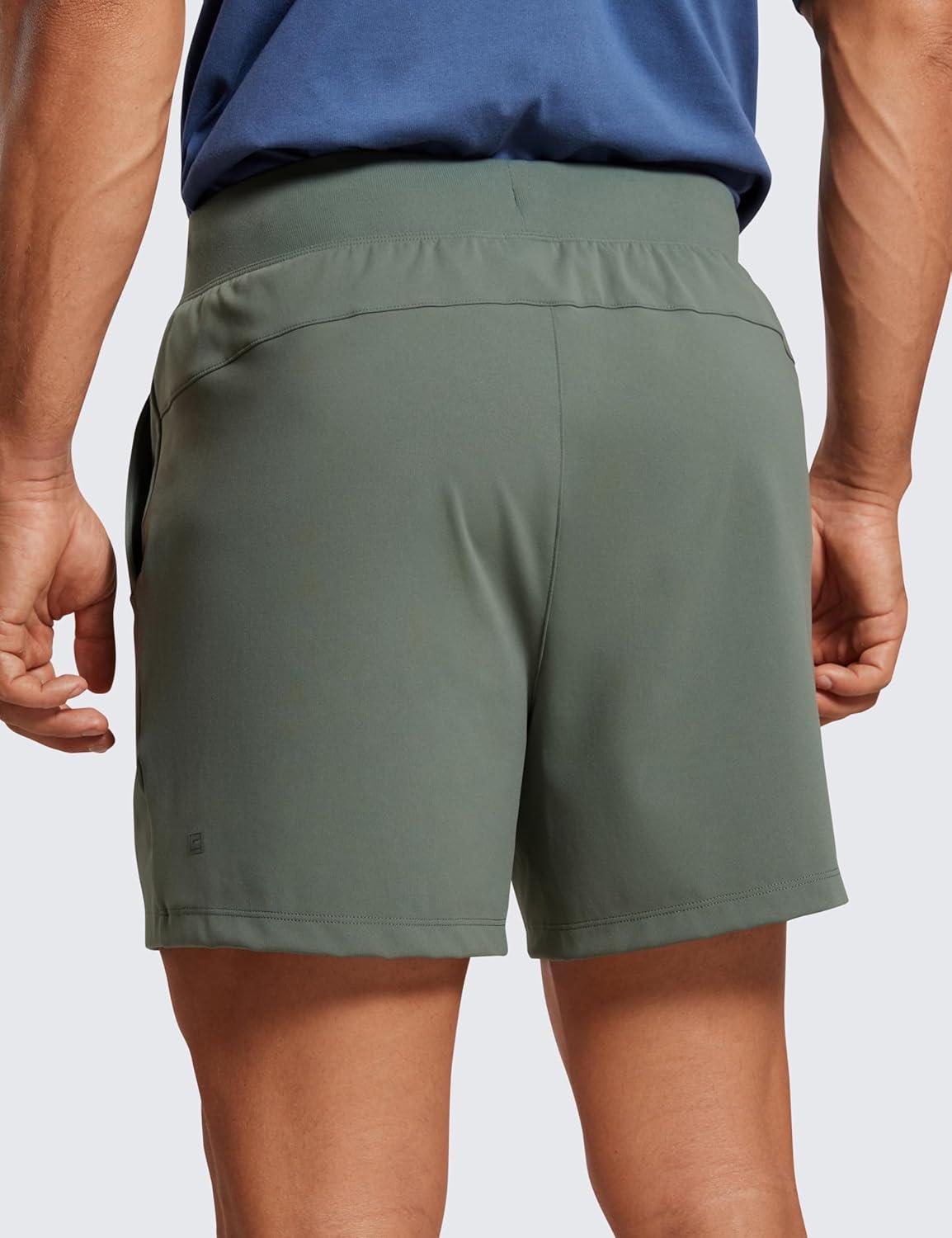 imageCRZ YOGA Mens FourWay Stretch Workout Shorts 5 Soft Durable for Casual Athletic with PocketsGrey Sage