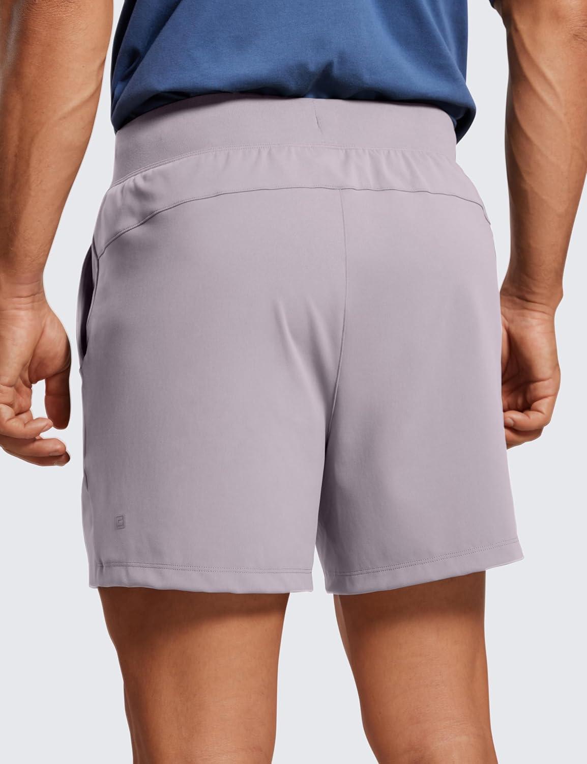 imageCRZ YOGA Mens FourWay Stretch Workout Shorts 5 Soft Durable for Casual Athletic with PocketsGull Gray