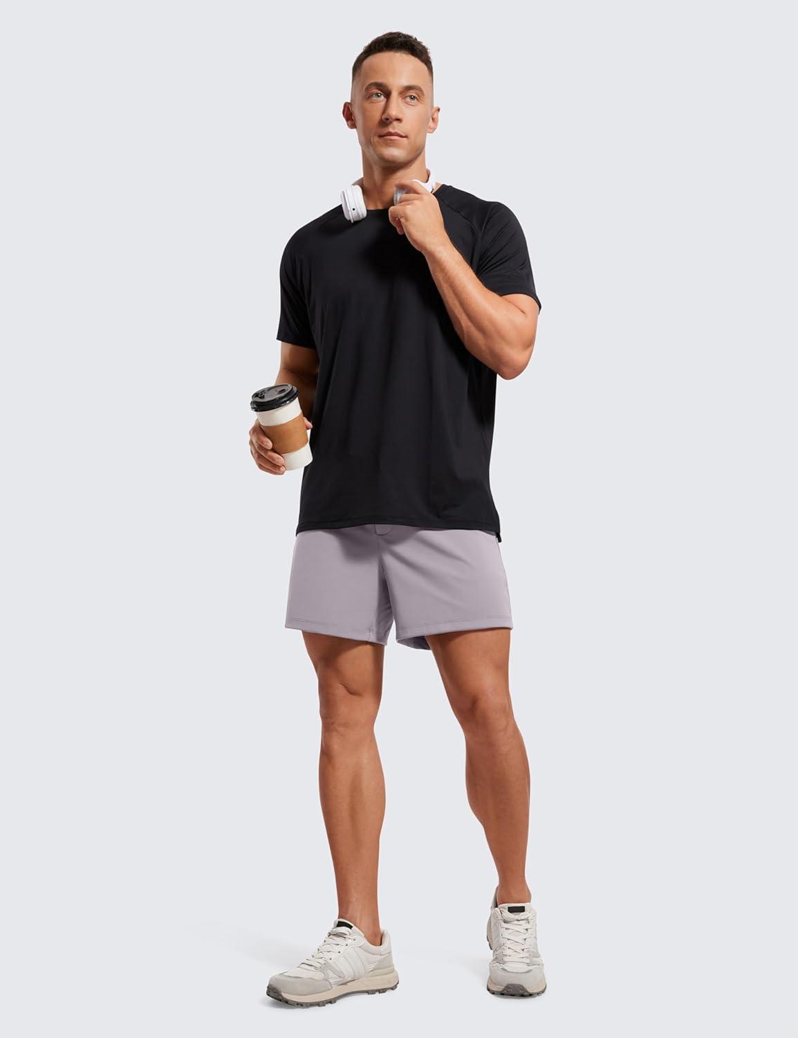 imageCRZ YOGA Mens FourWay Stretch Workout Shorts 5 Soft Durable for Casual Athletic with PocketsGull Gray