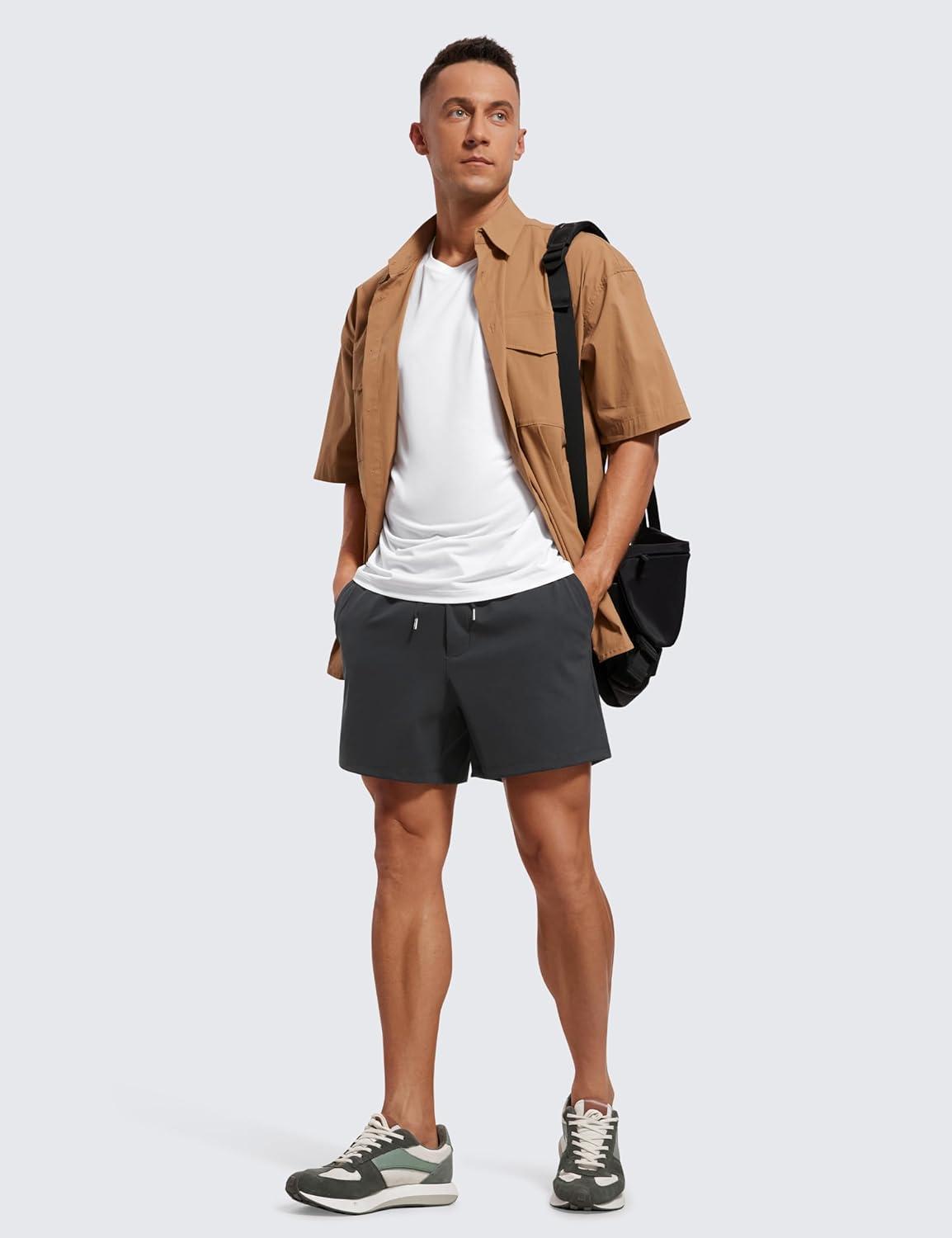 imageCRZ YOGA Mens FourWay Stretch Workout Shorts 5 Soft Durable for Casual Athletic with PocketsInk Gray