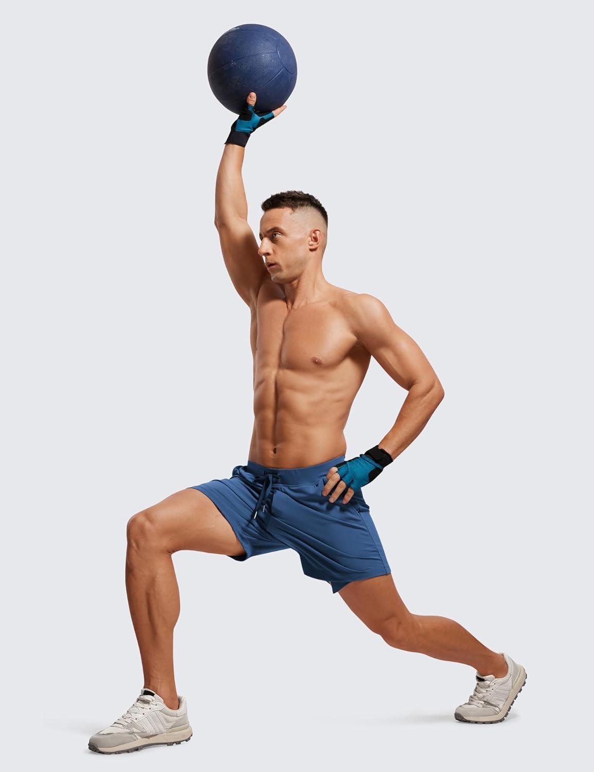 imageCRZ YOGA Mens FourWay Stretch Workout Shorts 5 Soft Durable for Casual Athletic with PocketsPitch Blue