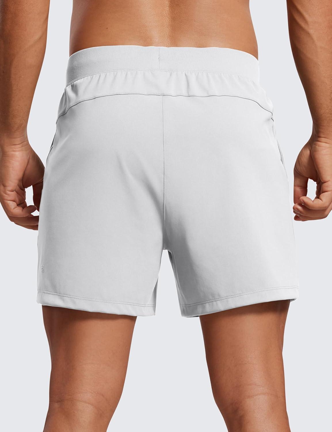 imageCRZ YOGA Mens FourWay Stretch Workout Shorts 5 Soft Durable for Casual Athletic with PocketsPlatinum Grey