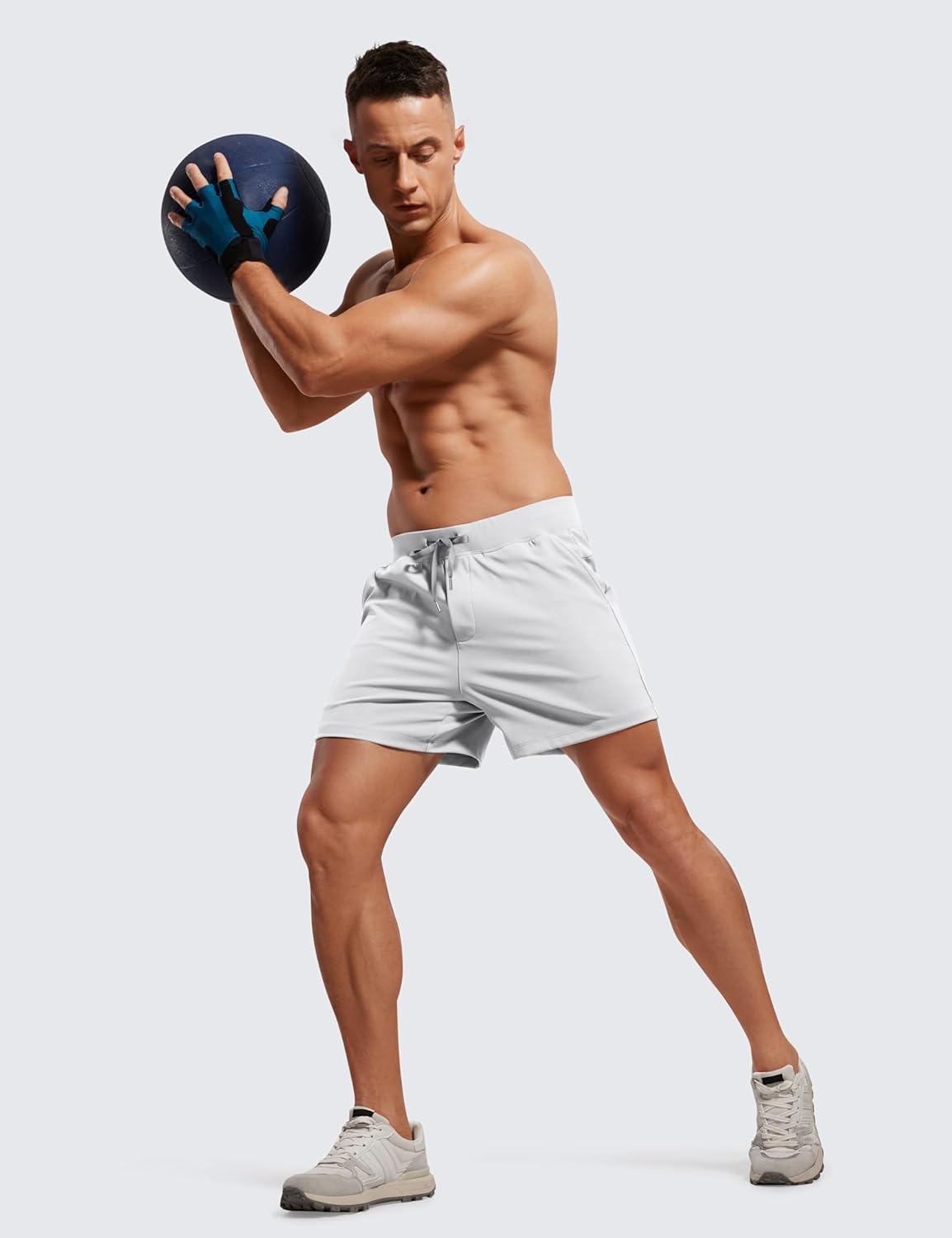 imageCRZ YOGA Mens FourWay Stretch Workout Shorts 5 Soft Durable for Casual Athletic with PocketsPlatinum Grey