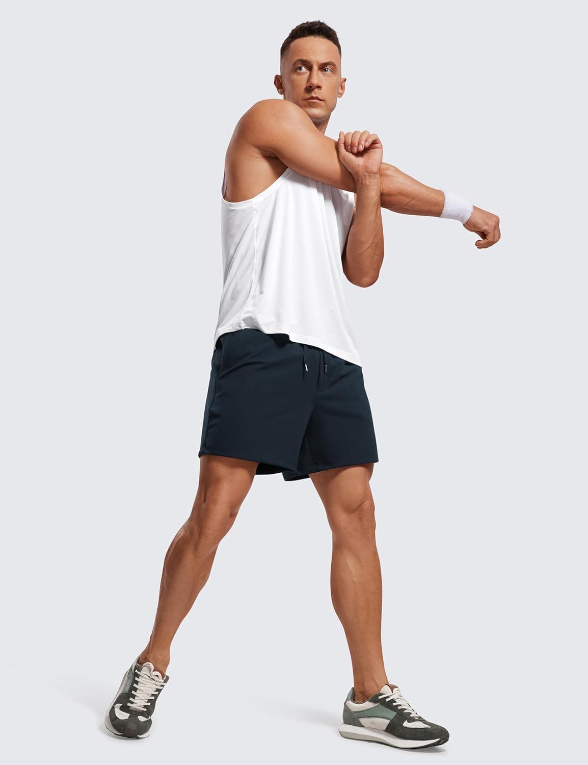 imageCRZ YOGA Mens FourWay Stretch Workout Shorts 5 Soft Durable for Casual Athletic with PocketsTrue Navy