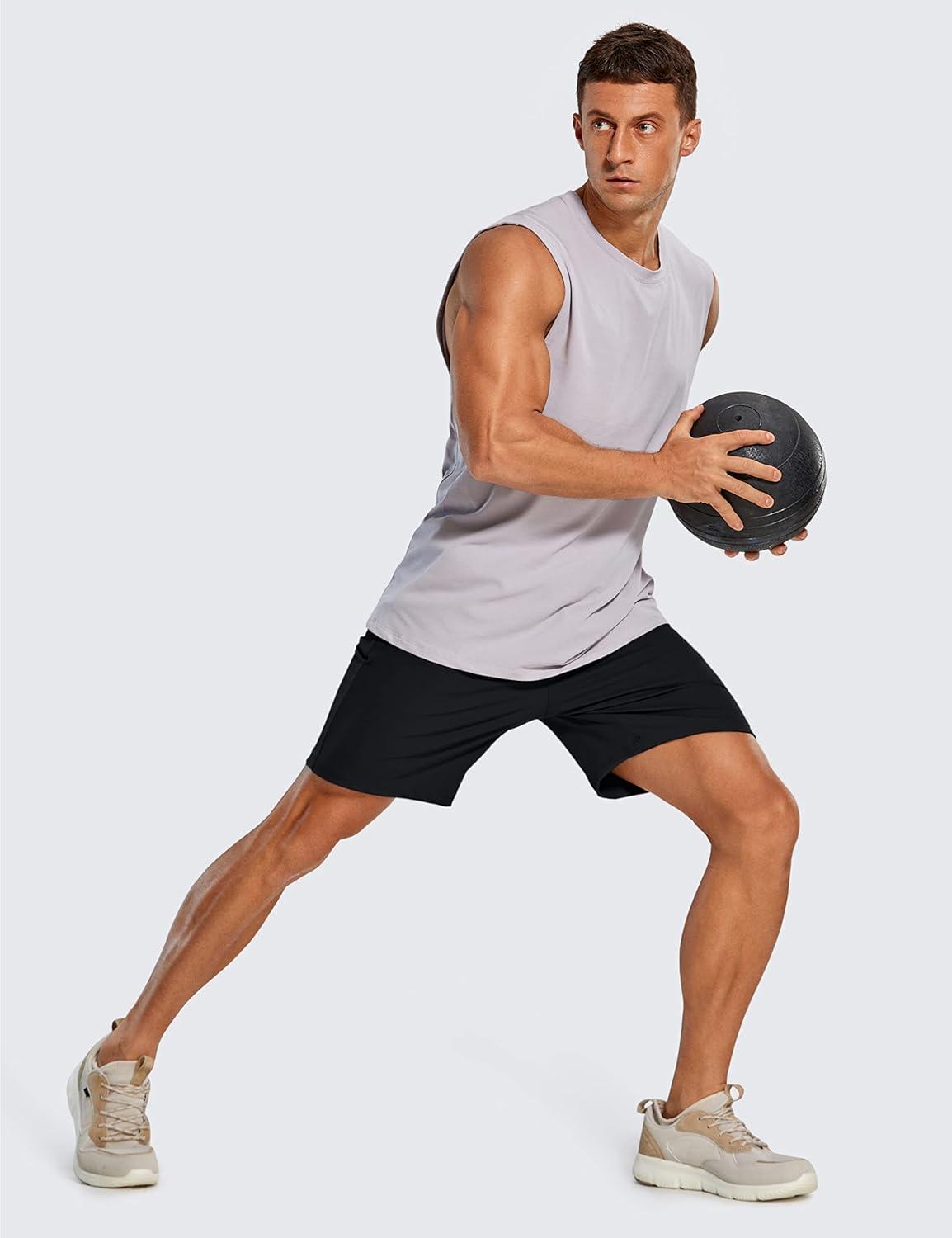 imageCRZ YOGA Mens FourWay Stretch Workout Shorts 7 Soft Durable for Casual Athletic with PocketsBlack