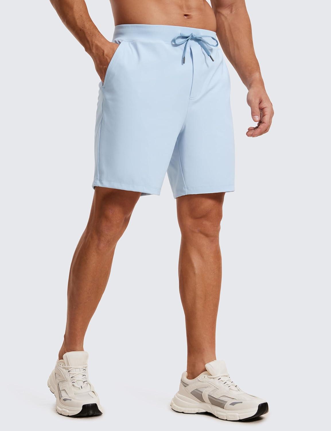 imageCRZ YOGA Mens FourWay Stretch Workout Shorts 7 Soft Durable for Casual Athletic with PocketsChambray Blue