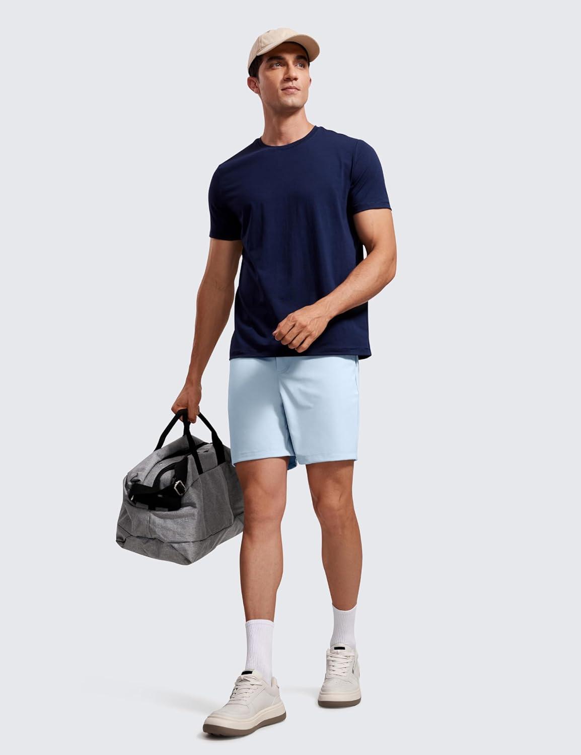 imageCRZ YOGA Mens FourWay Stretch Workout Shorts 7 Soft Durable for Casual Athletic with PocketsChambray Blue