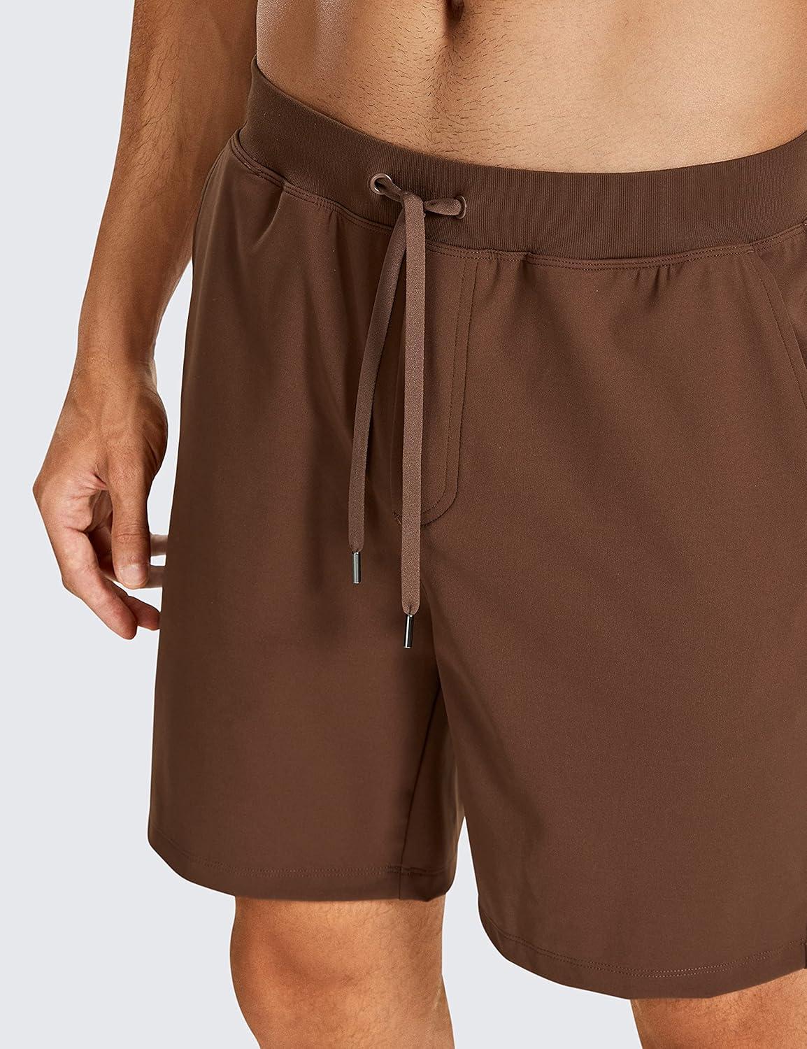 imageCRZ YOGA Mens FourWay Stretch Workout Shorts 7 Soft Durable for Casual Athletic with PocketsDark Brown