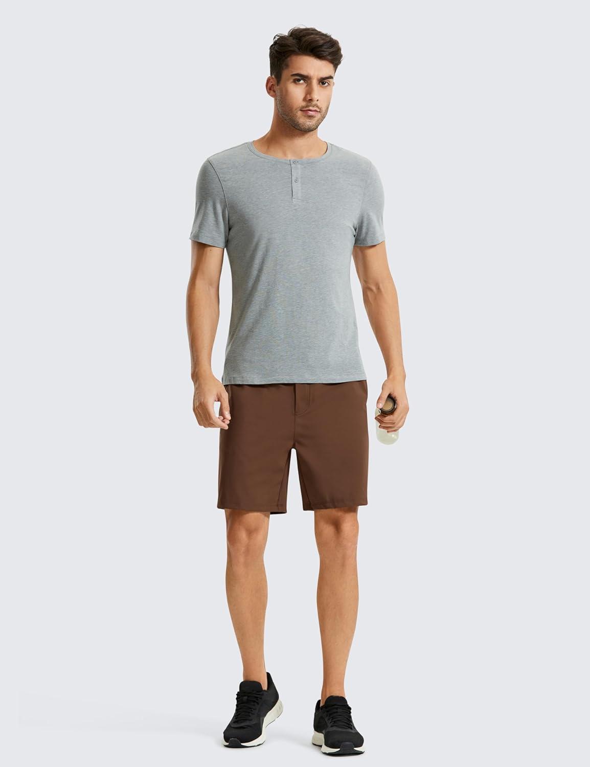 imageCRZ YOGA Mens FourWay Stretch Workout Shorts 7 Soft Durable for Casual Athletic with PocketsDark Brown