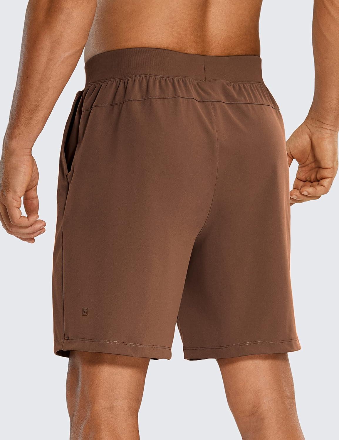 imageCRZ YOGA Mens FourWay Stretch Workout Shorts 7 Soft Durable for Casual Athletic with PocketsDark Brown
