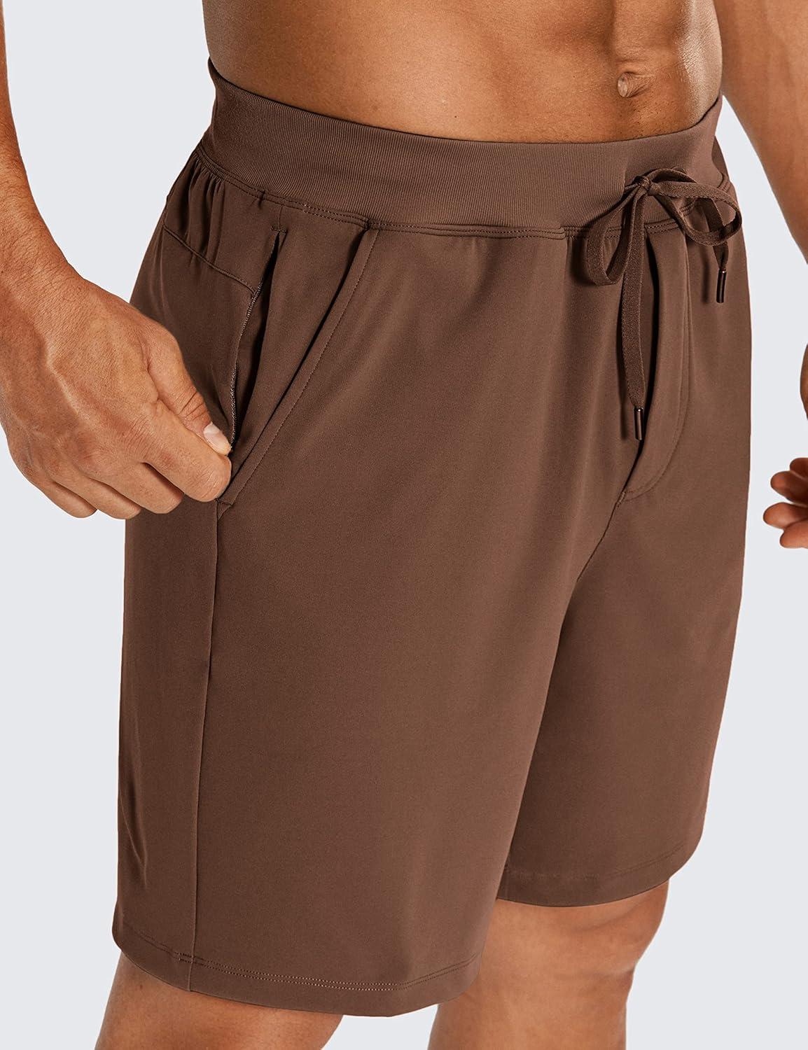 imageCRZ YOGA Mens FourWay Stretch Workout Shorts 7 Soft Durable for Casual Athletic with PocketsDark Brown
