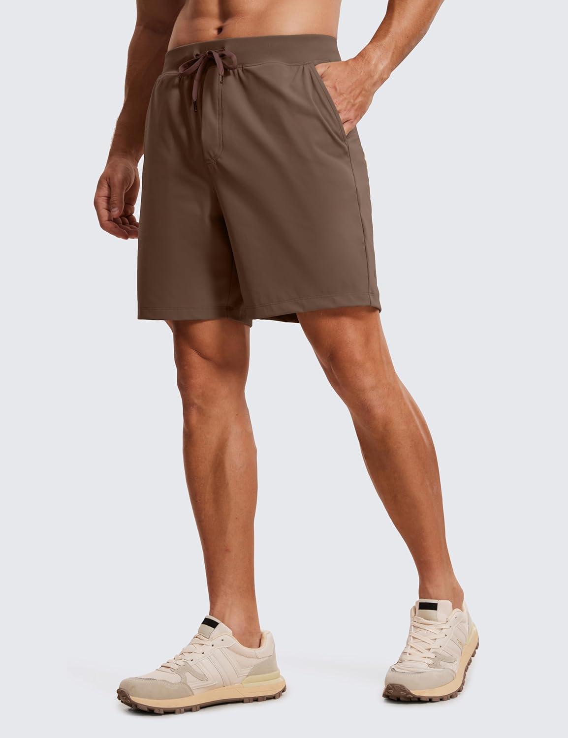 imageCRZ YOGA Mens FourWay Stretch Workout Shorts 7 Soft Durable for Casual Athletic with PocketsDark Olive Brown
