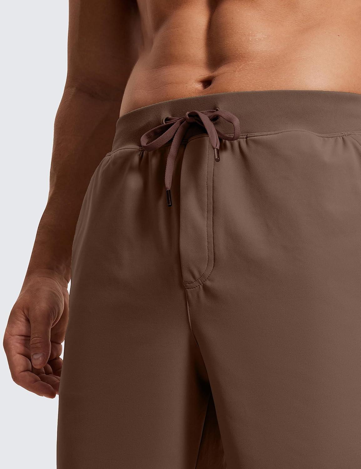 imageCRZ YOGA Mens FourWay Stretch Workout Shorts 7 Soft Durable for Casual Athletic with PocketsDark Olive Brown
