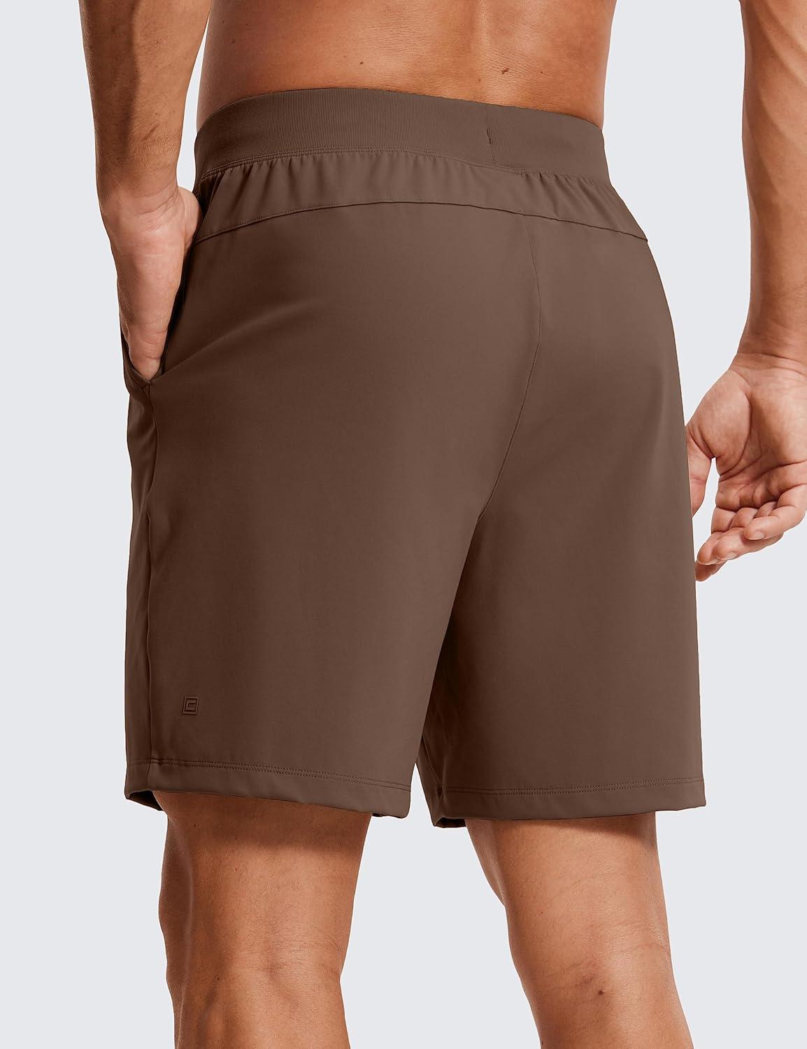 imageCRZ YOGA Mens FourWay Stretch Workout Shorts 7 Soft Durable for Casual Athletic with PocketsDark Olive Brown