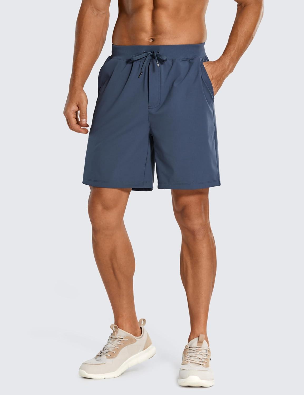 imageCRZ YOGA Mens FourWay Stretch Workout Shorts 7 Soft Durable for Casual Athletic with PocketsElectric Blue