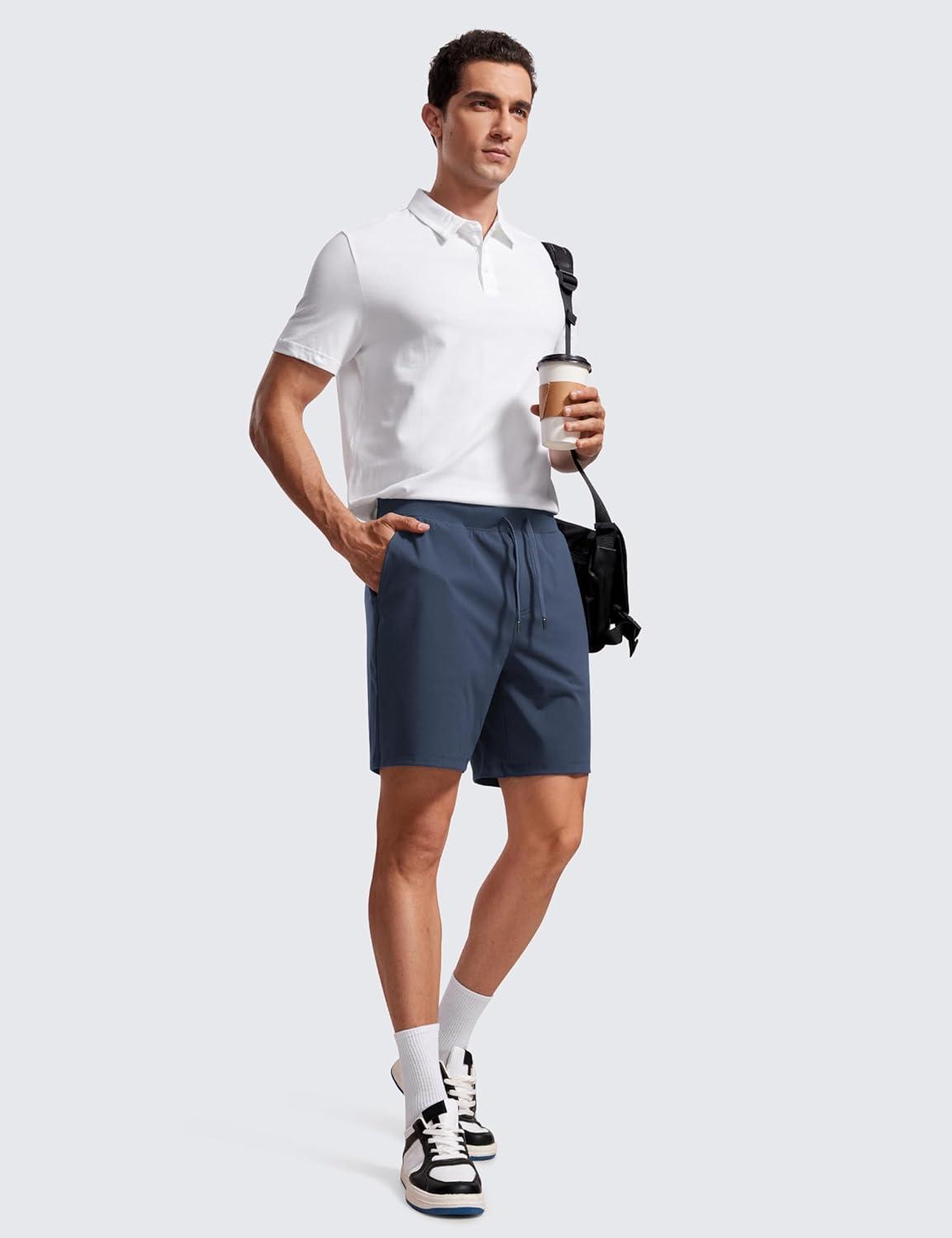 imageCRZ YOGA Mens FourWay Stretch Workout Shorts 7 Soft Durable for Casual Athletic with PocketsElectric Blue