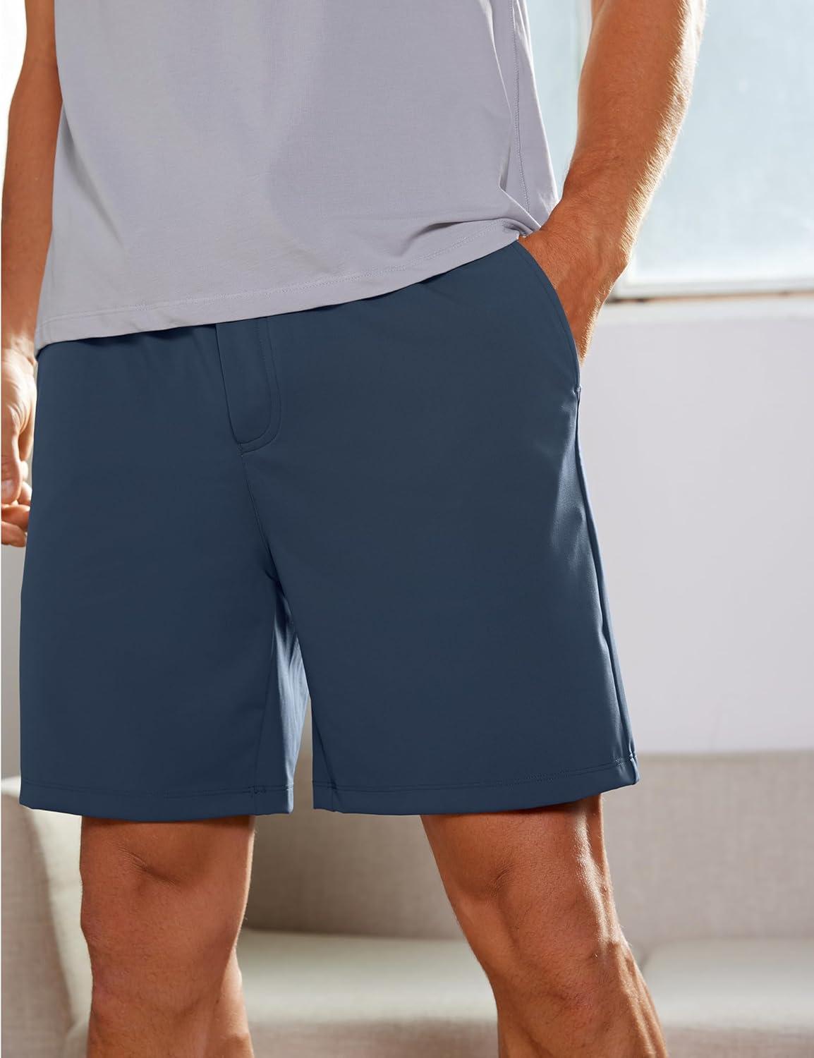 imageCRZ YOGA Mens FourWay Stretch Workout Shorts 7 Soft Durable for Casual Athletic with PocketsElectric Blue