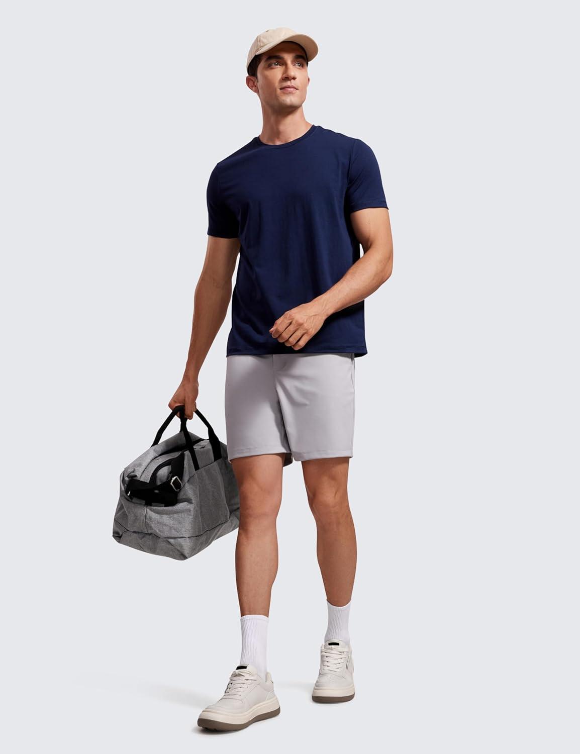 imageCRZ YOGA Mens FourWay Stretch Workout Shorts 7 Soft Durable for Casual Athletic with PocketsGull Gray