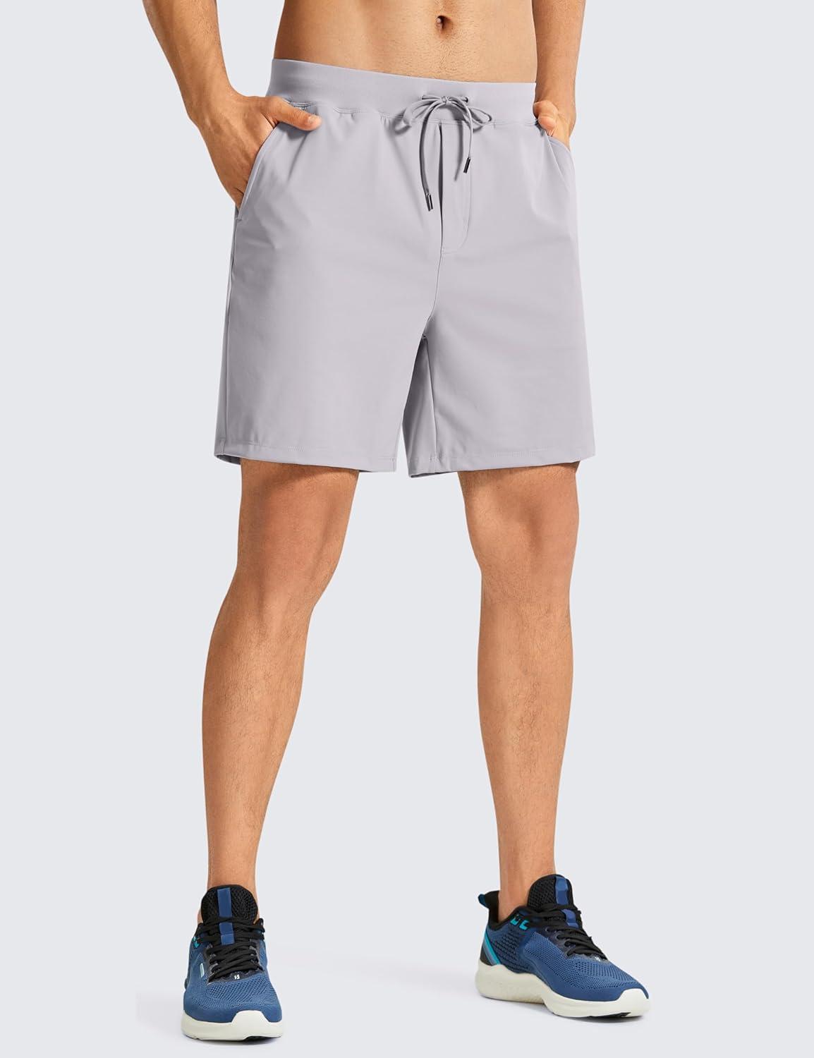 imageCRZ YOGA Mens FourWay Stretch Workout Shorts 7 Soft Durable for Casual Athletic with PocketsGull Gray