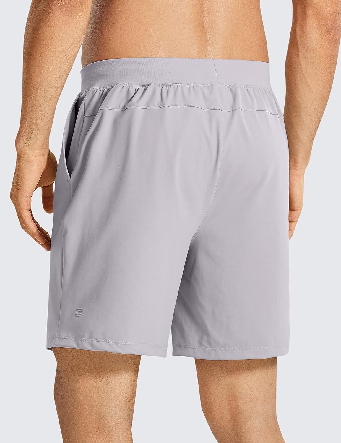 imageCRZ YOGA Mens FourWay Stretch Workout Shorts 7 Soft Durable for Casual Athletic with PocketsGull Gray