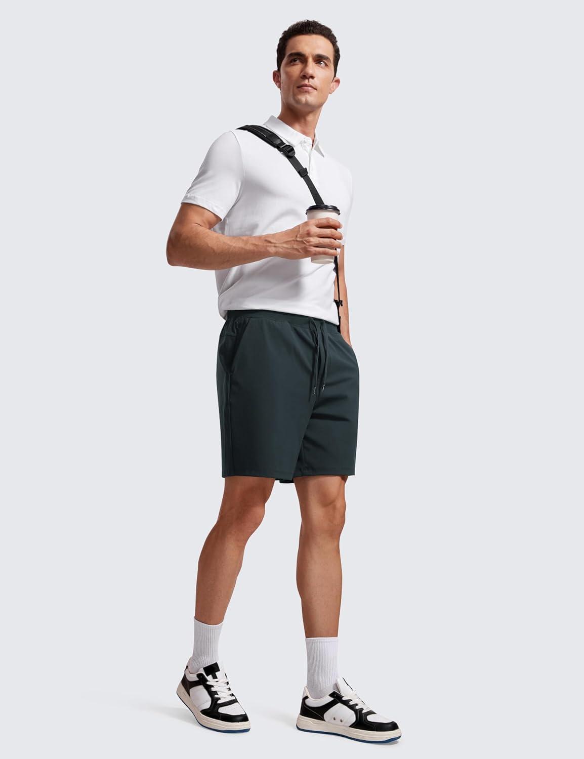 imageCRZ YOGA Mens FourWay Stretch Workout Shorts 7 Soft Durable for Casual Athletic with PocketsMelanite