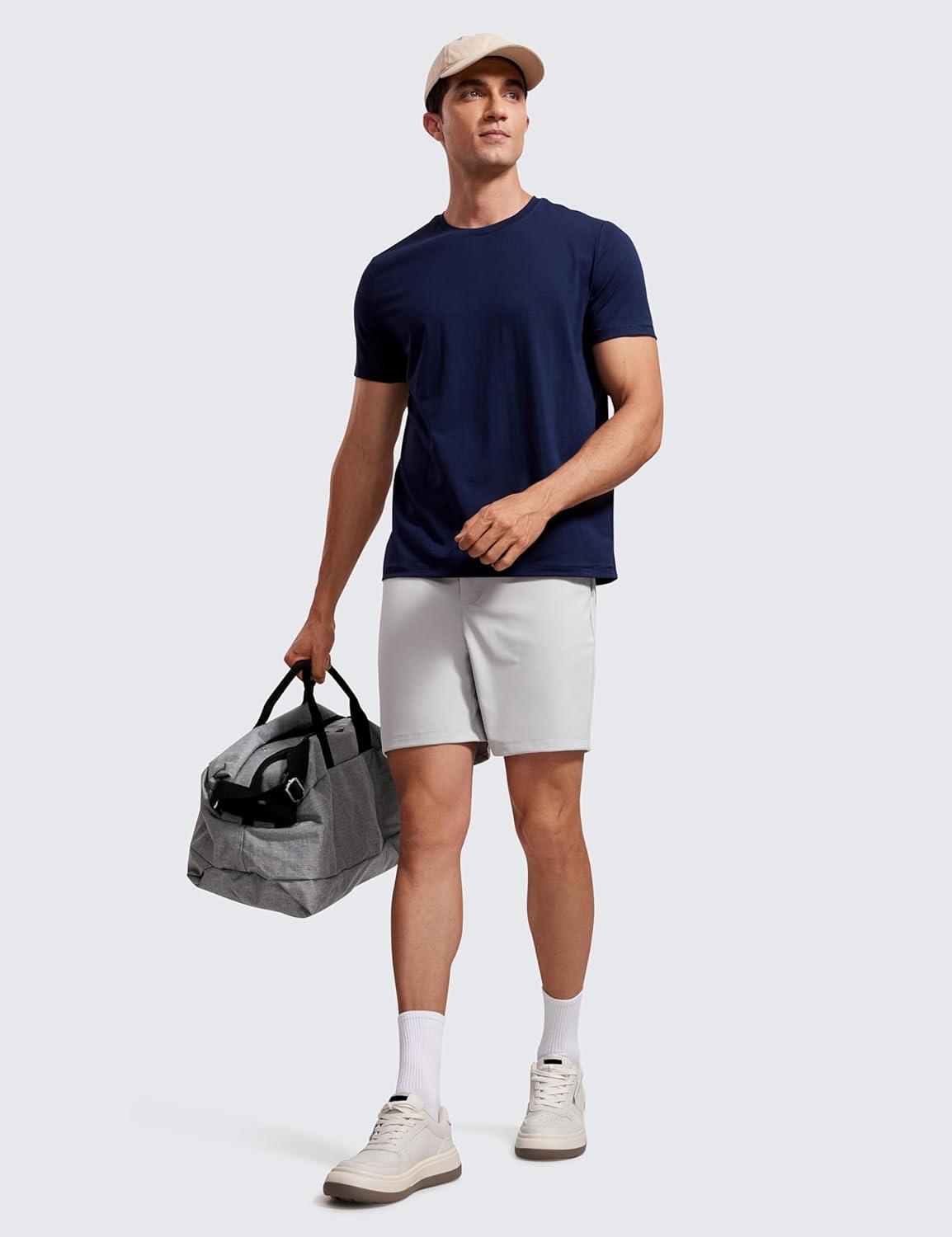 imageCRZ YOGA Mens FourWay Stretch Workout Shorts 7 Soft Durable for Casual Athletic with PocketsPlatinum Grey