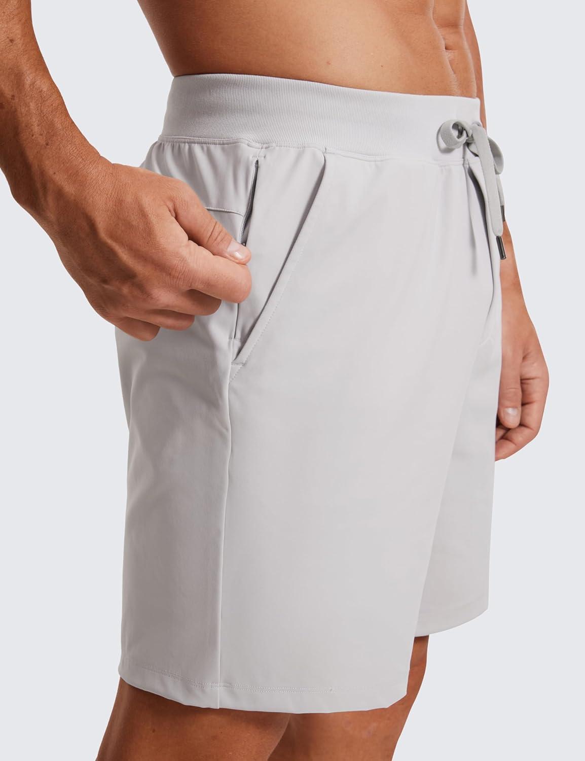 imageCRZ YOGA Mens FourWay Stretch Workout Shorts 7 Soft Durable for Casual Athletic with PocketsPlatinum Grey