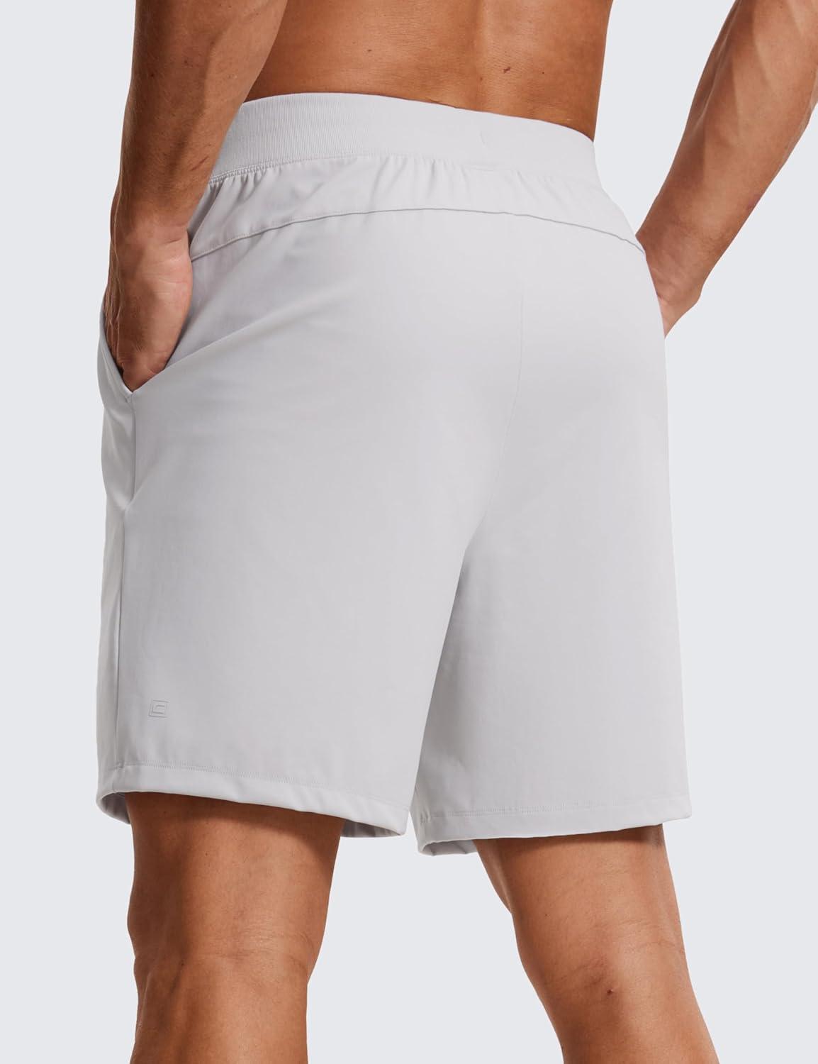 imageCRZ YOGA Mens FourWay Stretch Workout Shorts 7 Soft Durable for Casual Athletic with PocketsPlatinum Grey