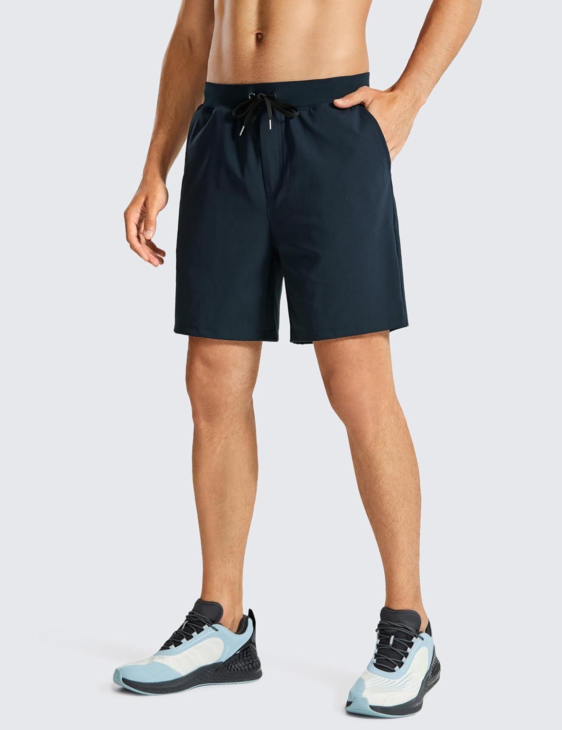 imageCRZ YOGA Mens FourWay Stretch Workout Shorts 7 Soft Durable for Casual Athletic with PocketsTrue Navy