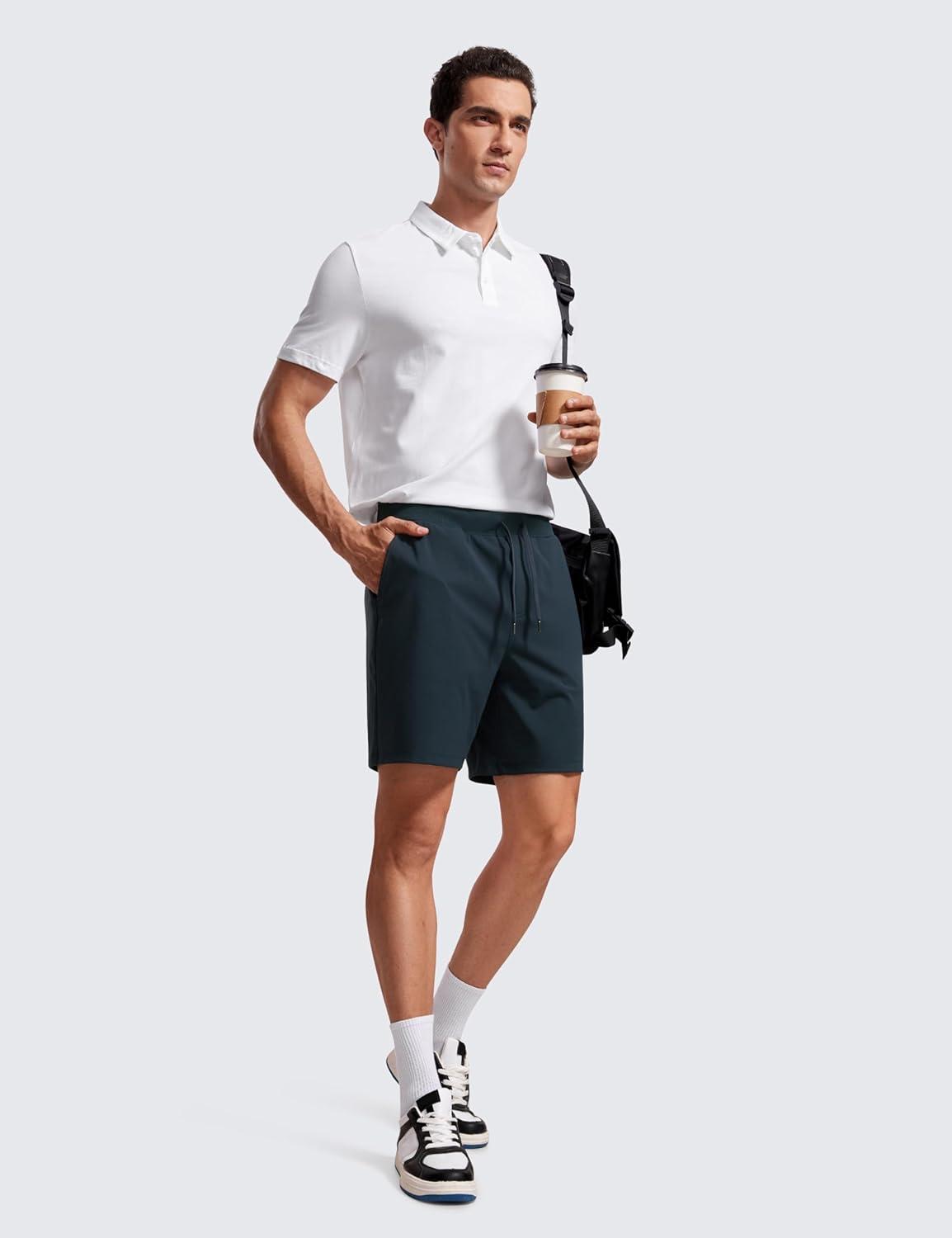 imageCRZ YOGA Mens FourWay Stretch Workout Shorts 7 Soft Durable for Casual Athletic with PocketsTrue Navy