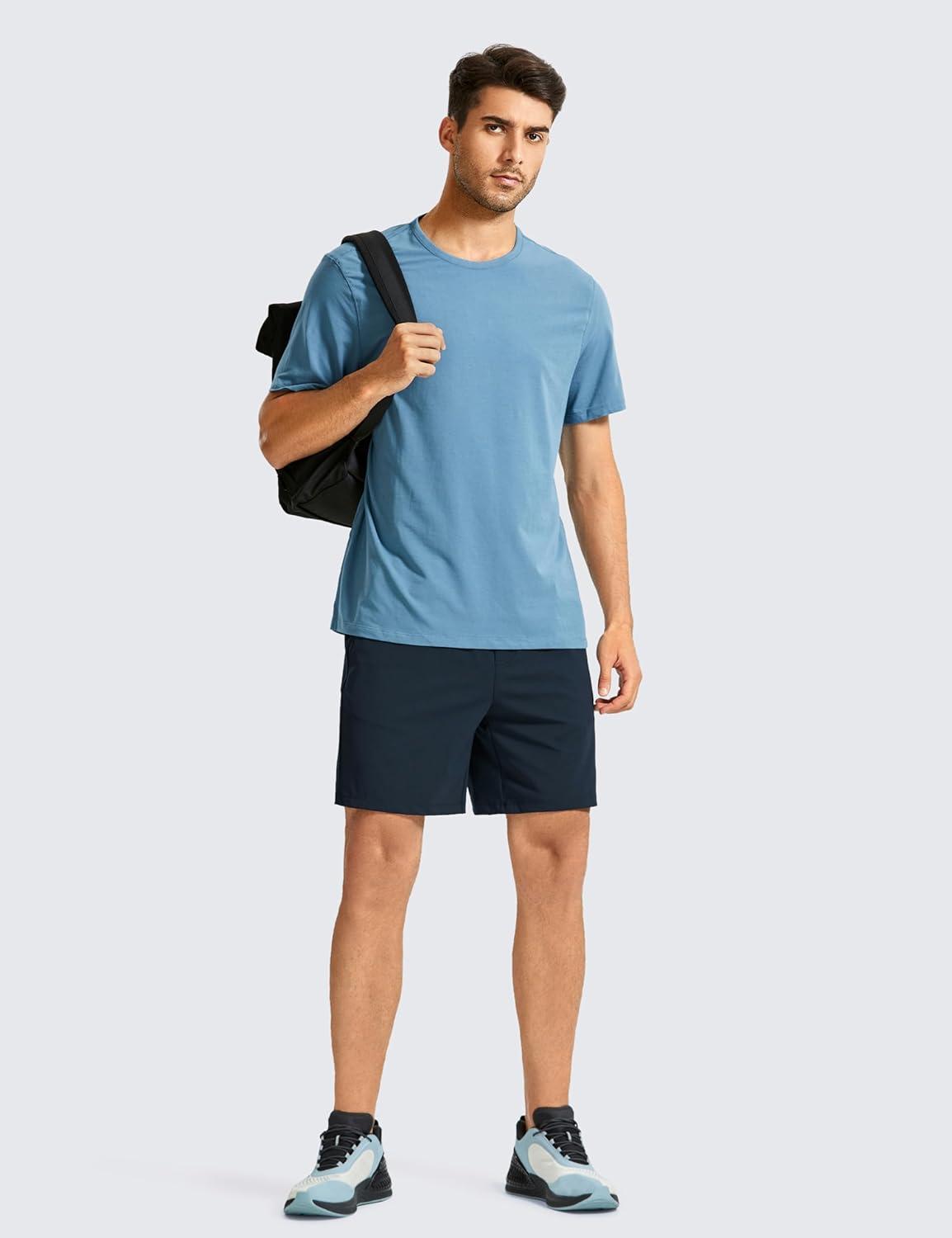 imageCRZ YOGA Mens FourWay Stretch Workout Shorts 7 Soft Durable for Casual Athletic with PocketsTrue Navy